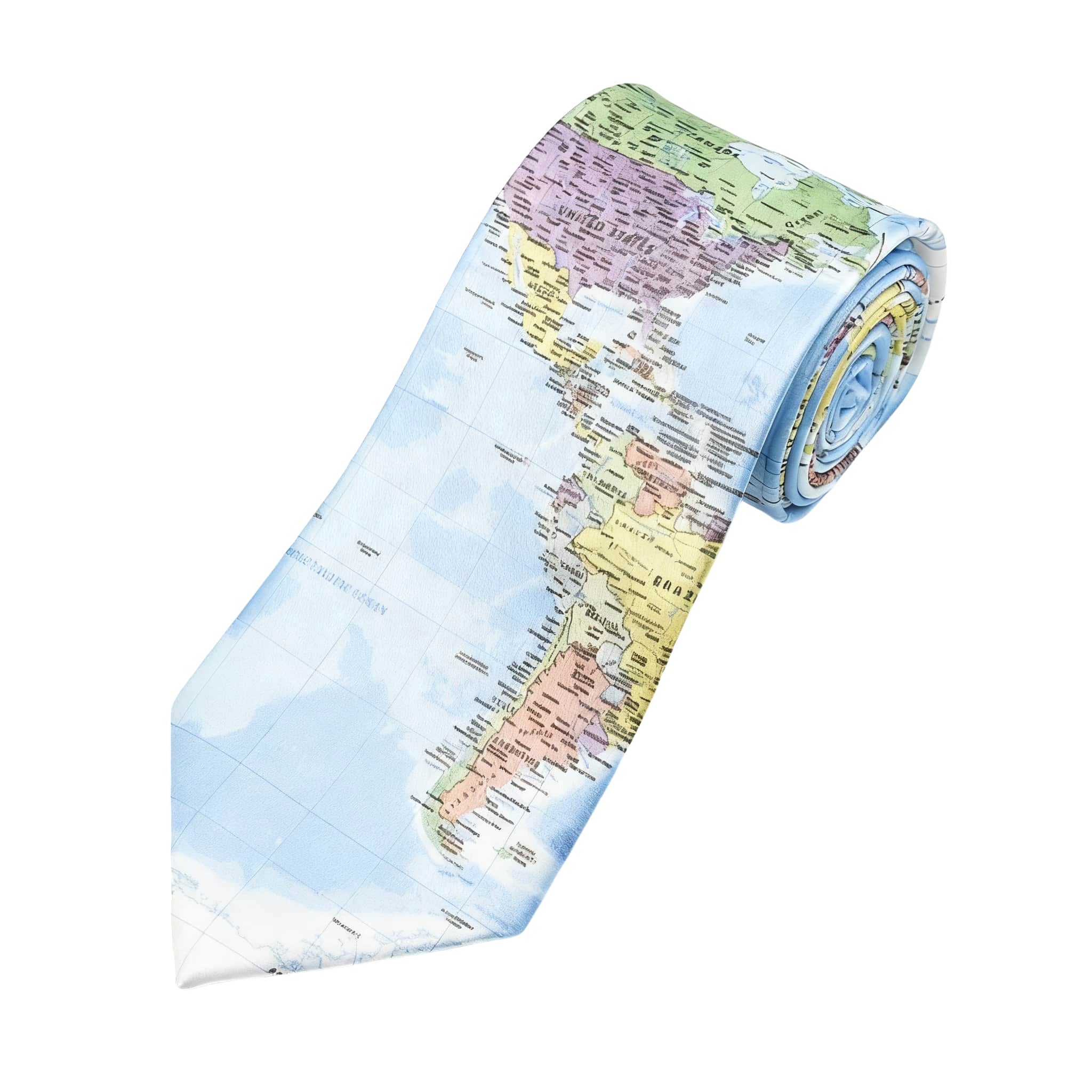 Light Blue Multicolor Map Necktie