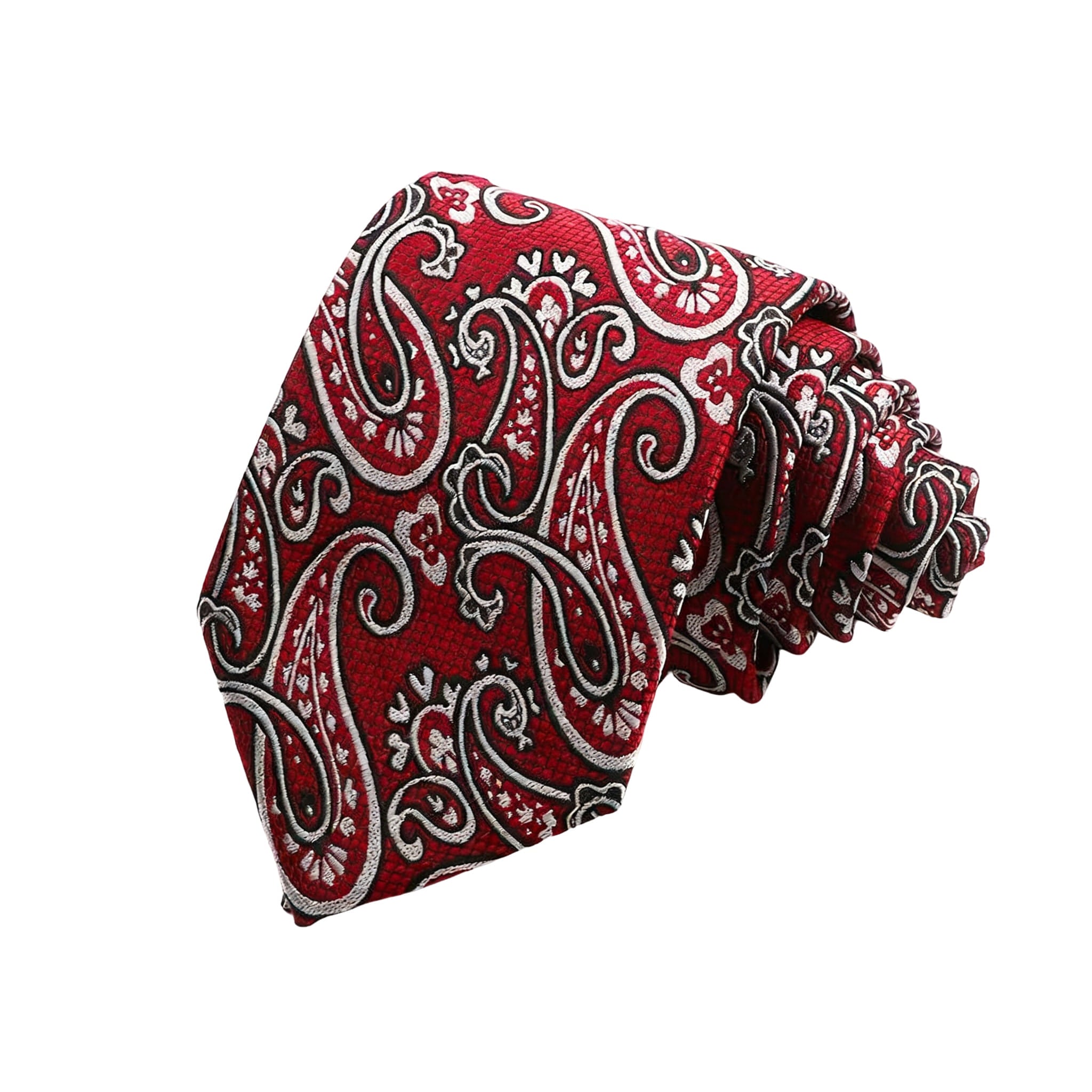 Red Silver Paisley Necktie