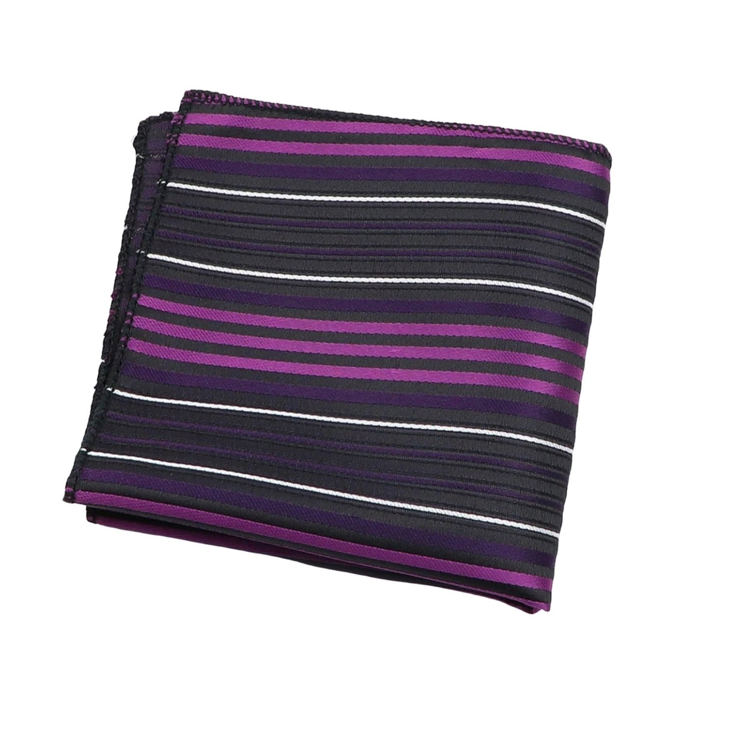 Black With Purple And White Stripe Pocket Square