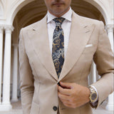 Dark Blue with Gold and Light Blue Paisley Necktie