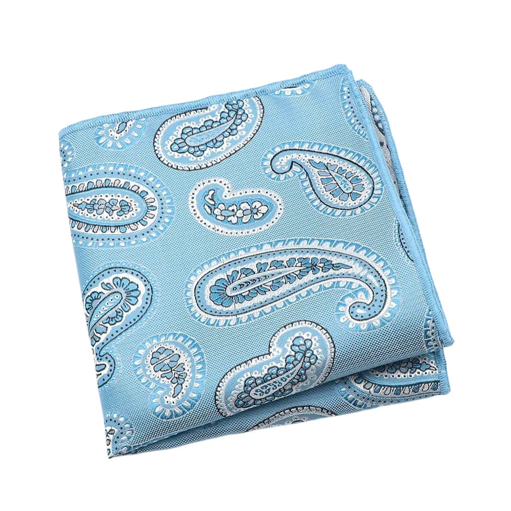 Light Blue White Paisley Pocket Square