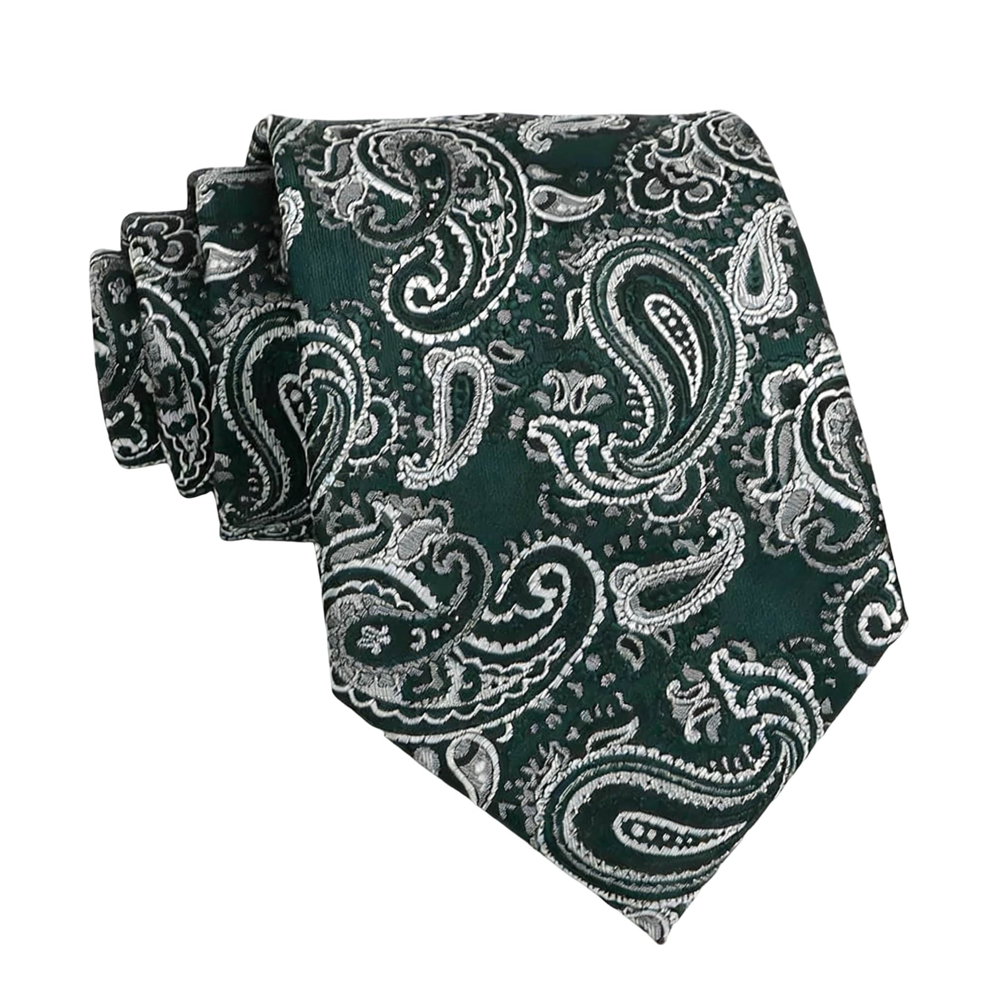 Dark Green White Paisley Necktie