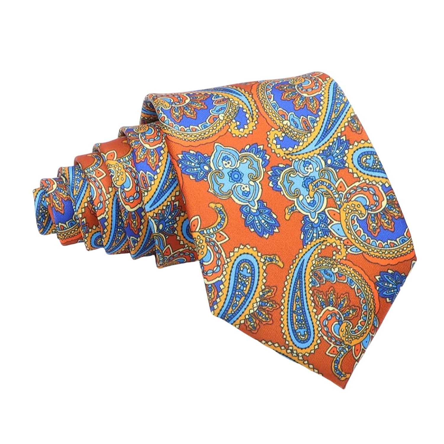 Orange With Blue And Yellow Paisley Necktie