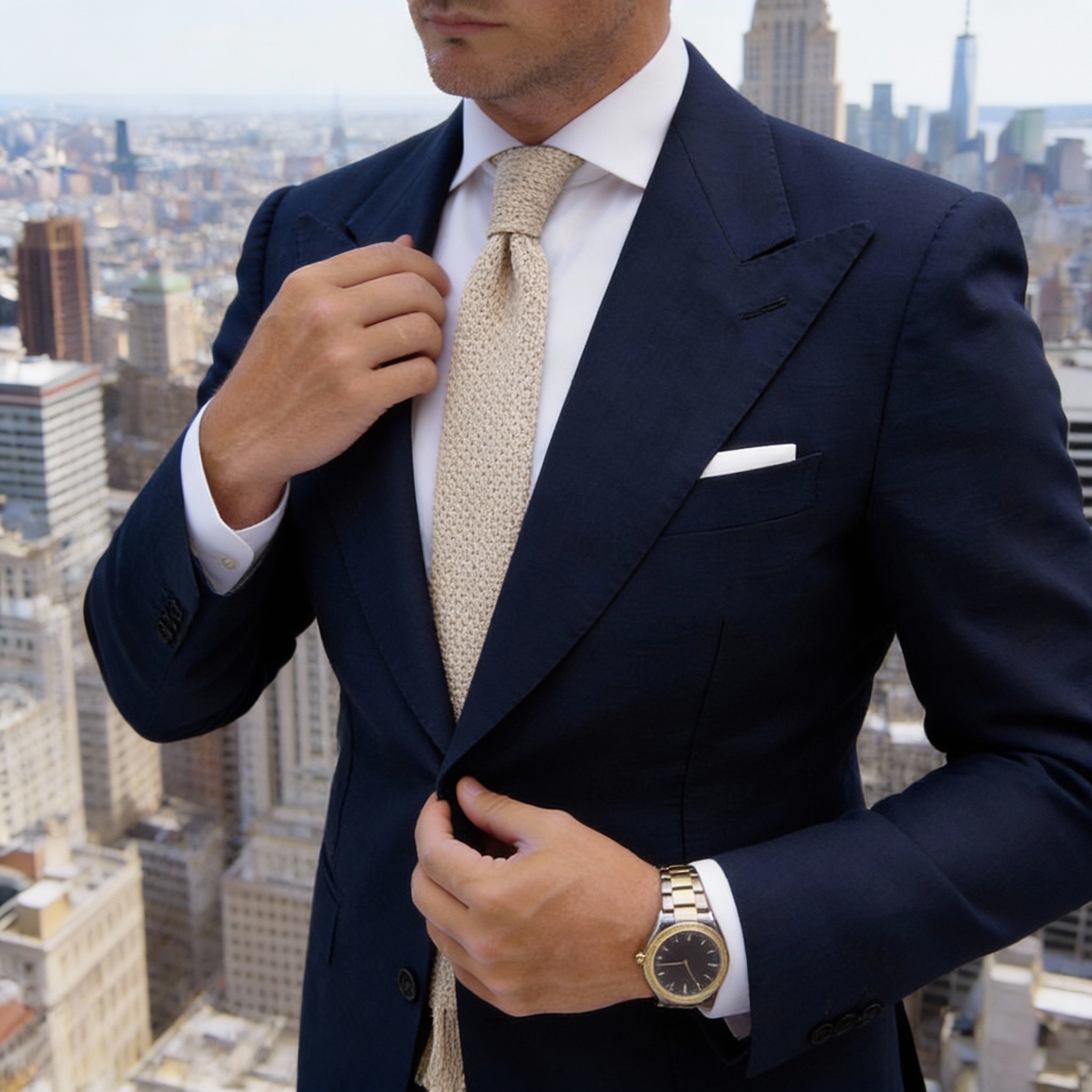 Beige with Diamond Pattern Knitted Necktie