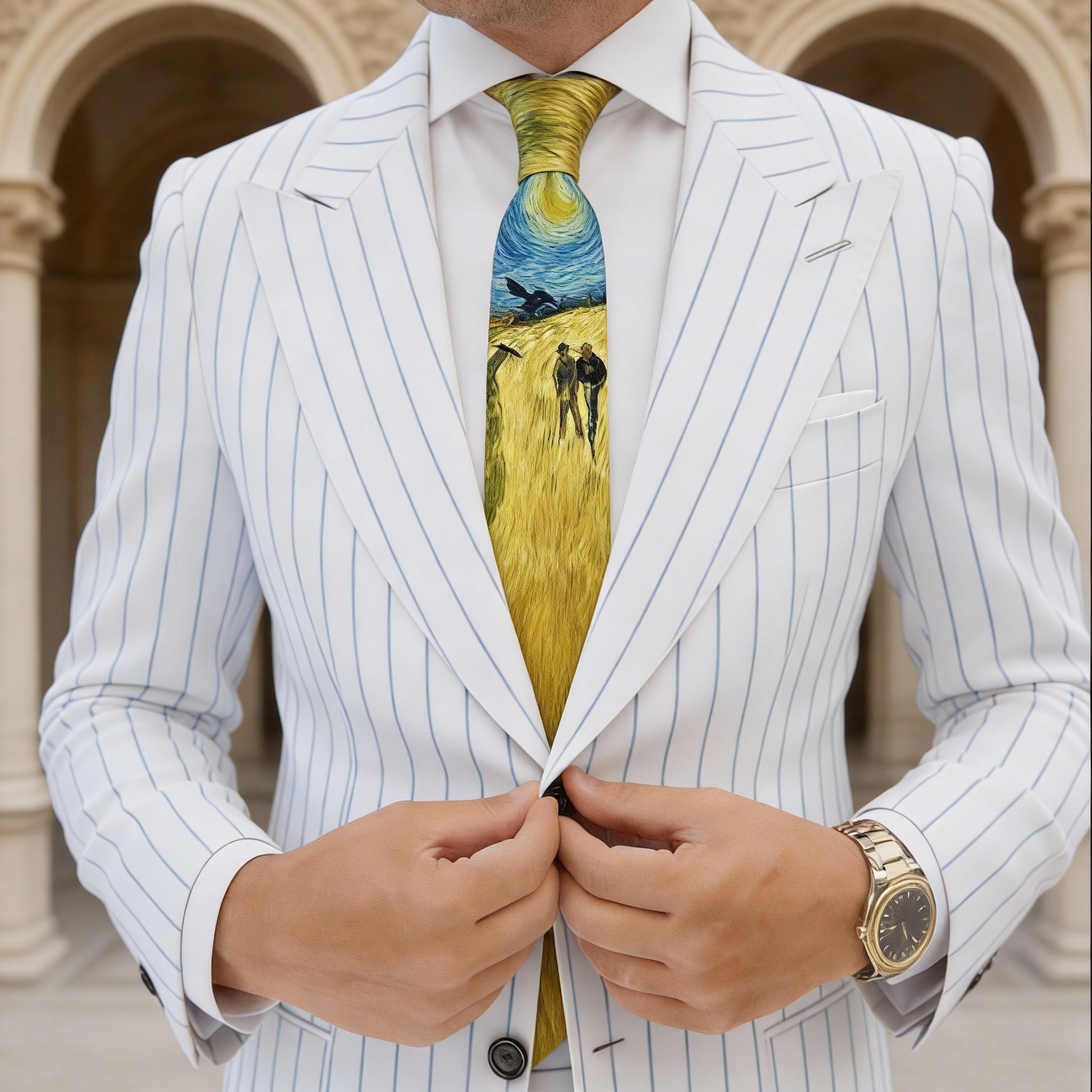 Yellow With Green Van Gogh - Style Necktie