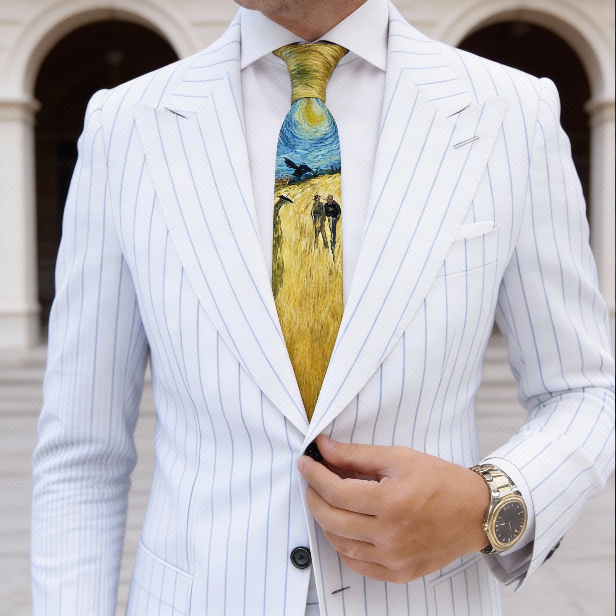 Yellow With Green Van Gogh - Style Necktie