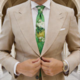 Green With White Vase&Flowers Necktie