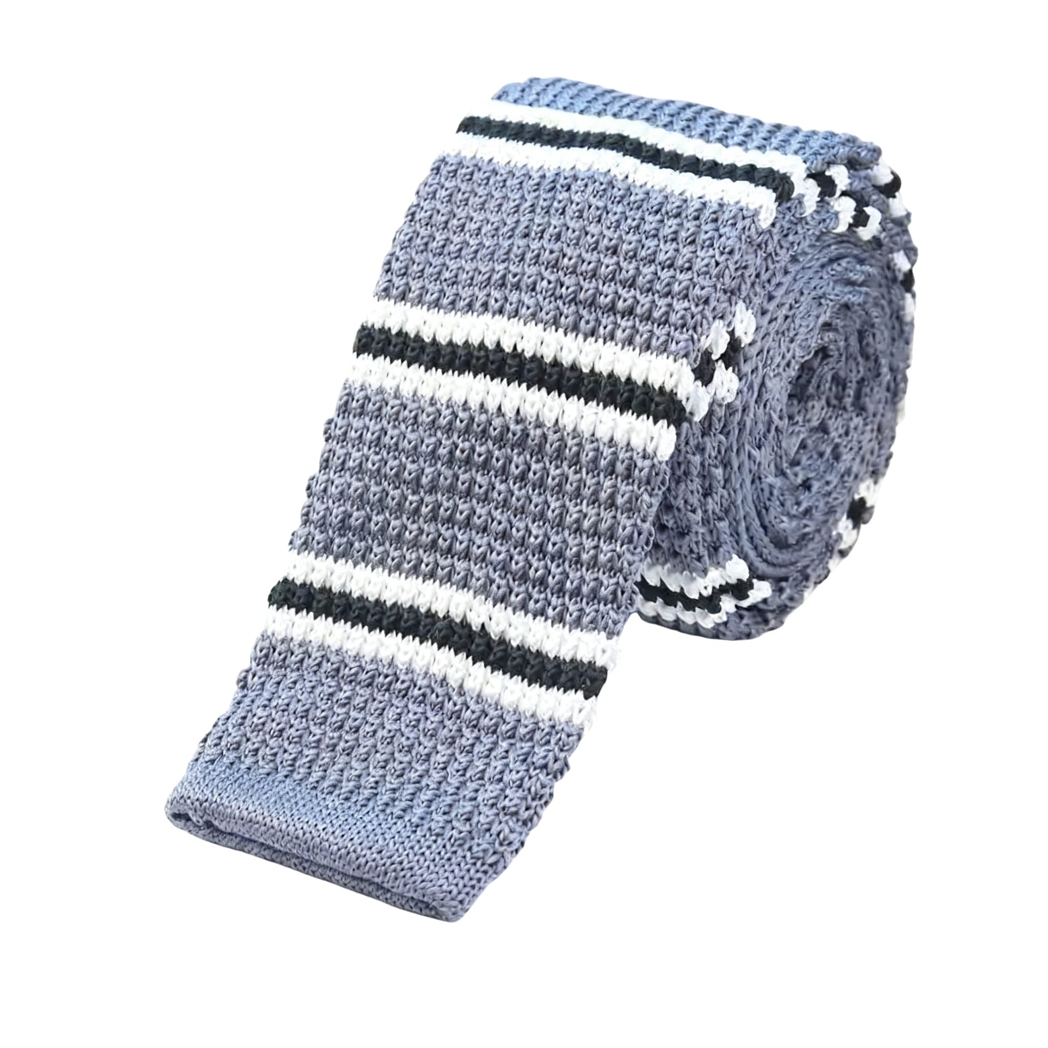 Gray Black White Stripe Knitted Necktie