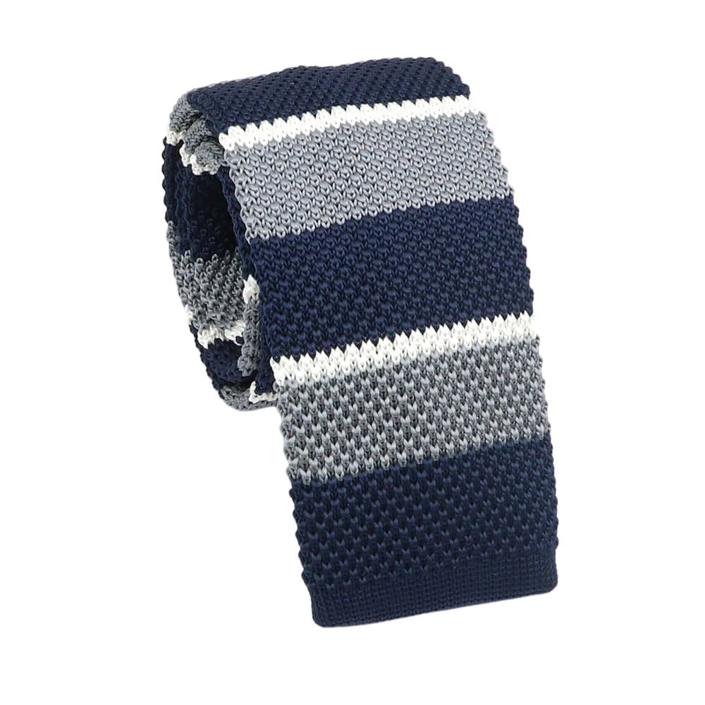 Navy Blue Gray Striped Necktie