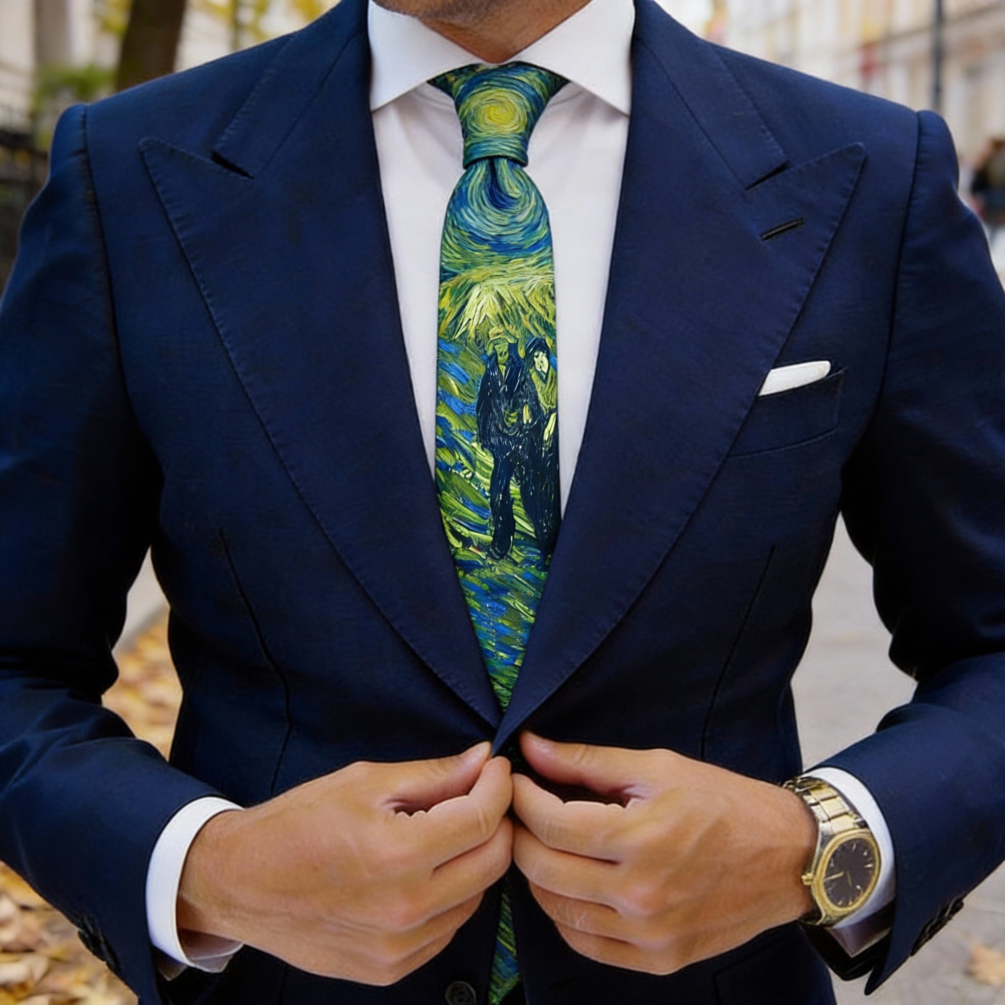 Green with Blue Oil-Painting Necktie