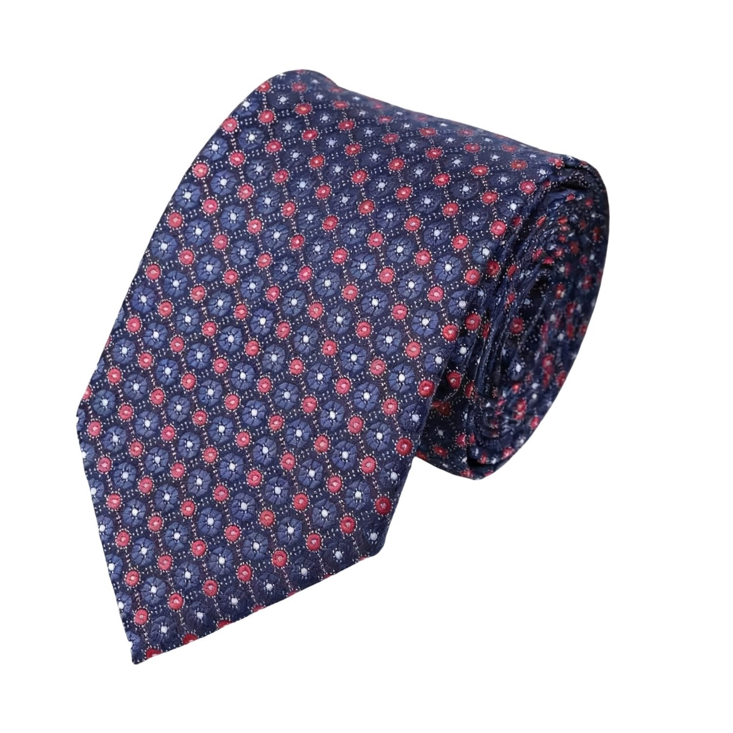 Dark Blue With Red Floral Necktie