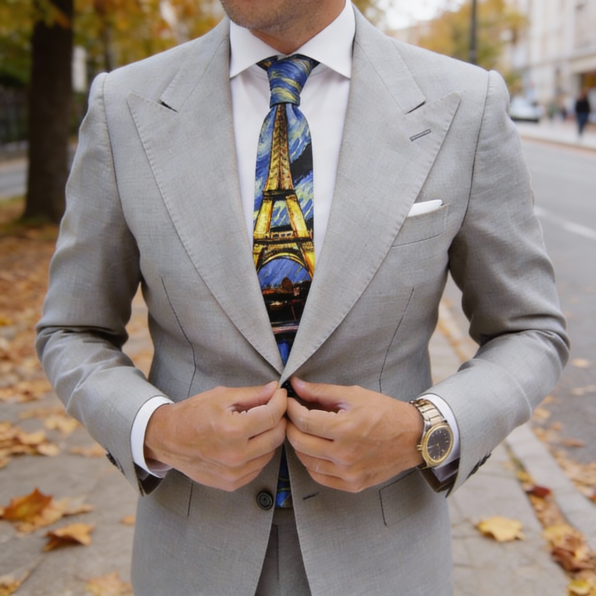 Blue With Yellow Eiffel Tower Necktie