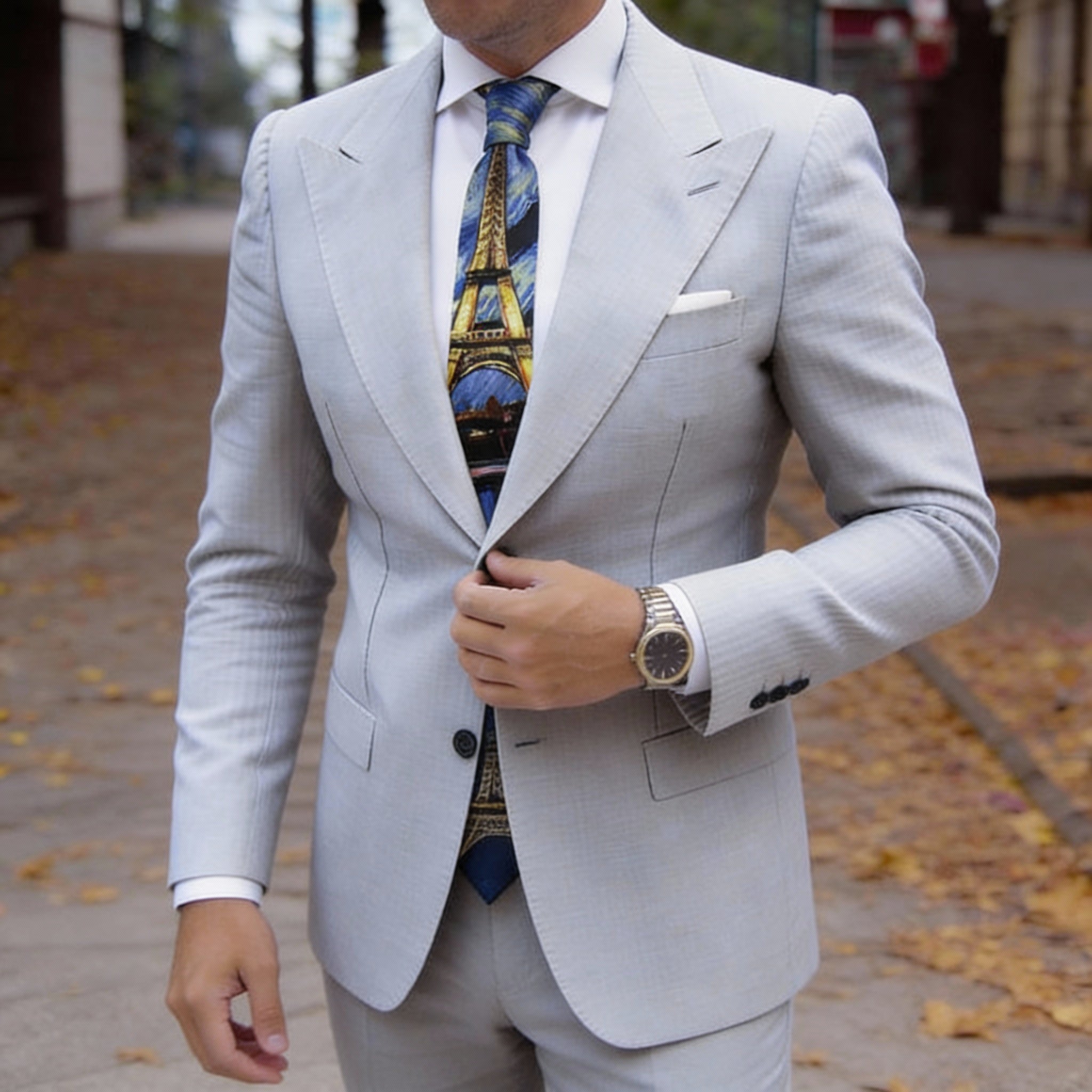 Blue With Yellow Eiffel Tower Necktie