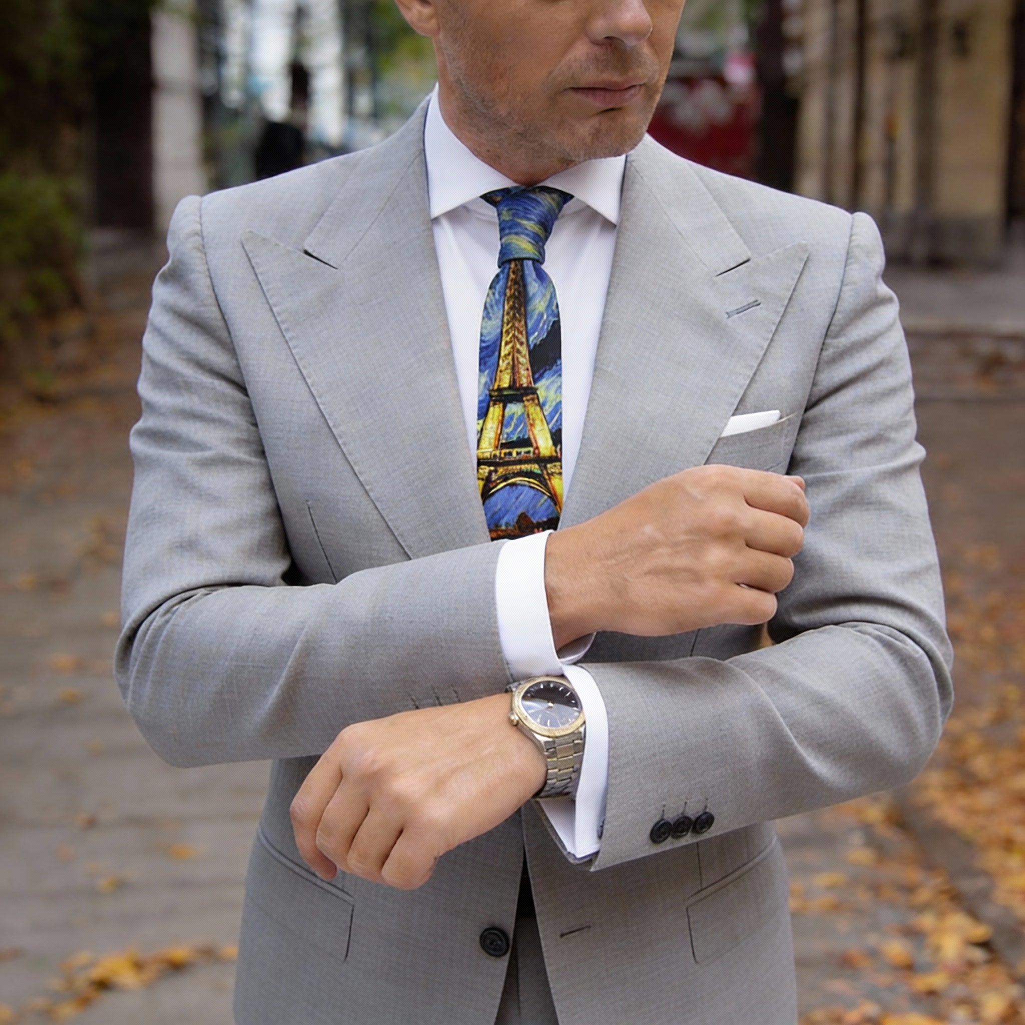 Blue With Yellow Eiffel Tower Necktie