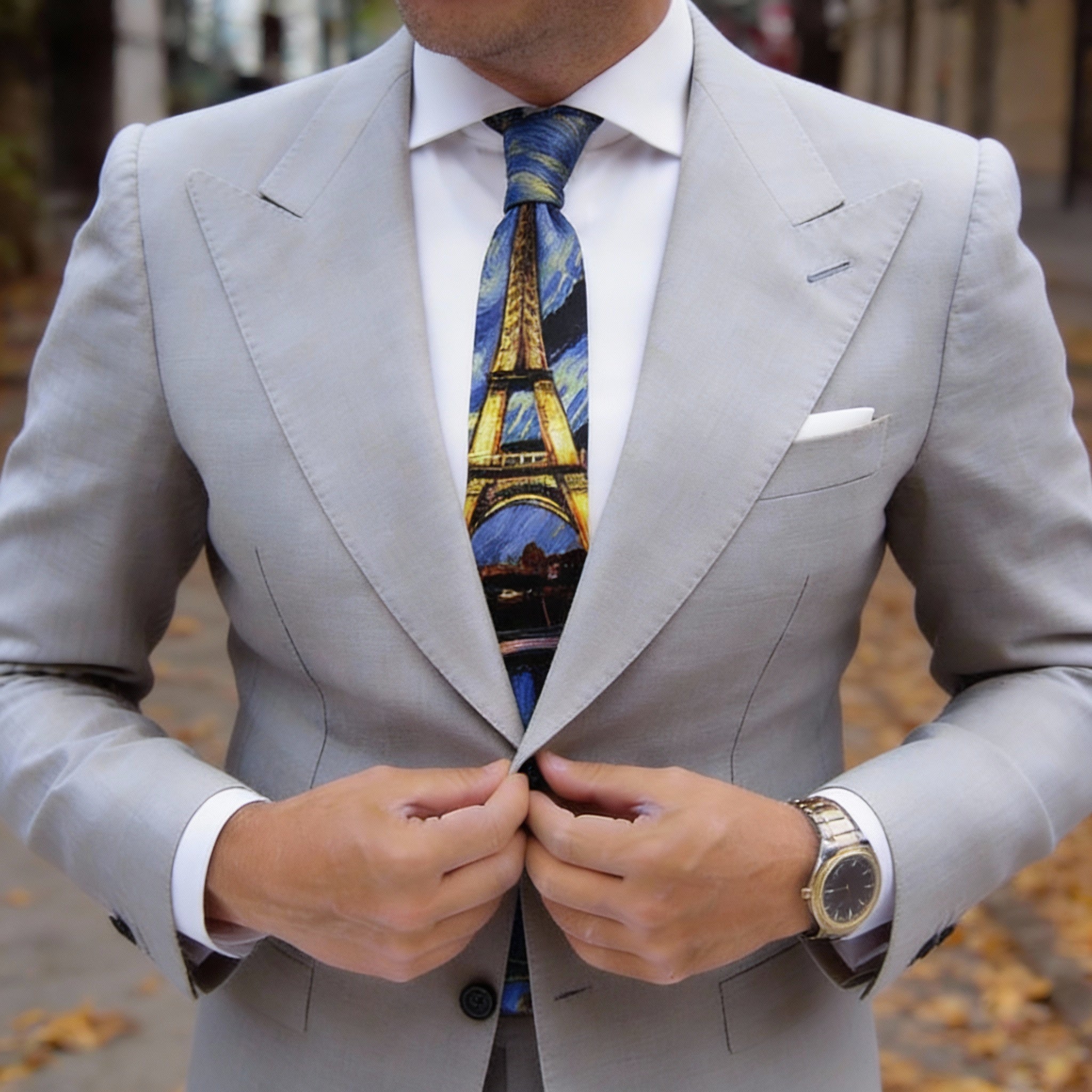Blue With Yellow Eiffel Tower Necktie