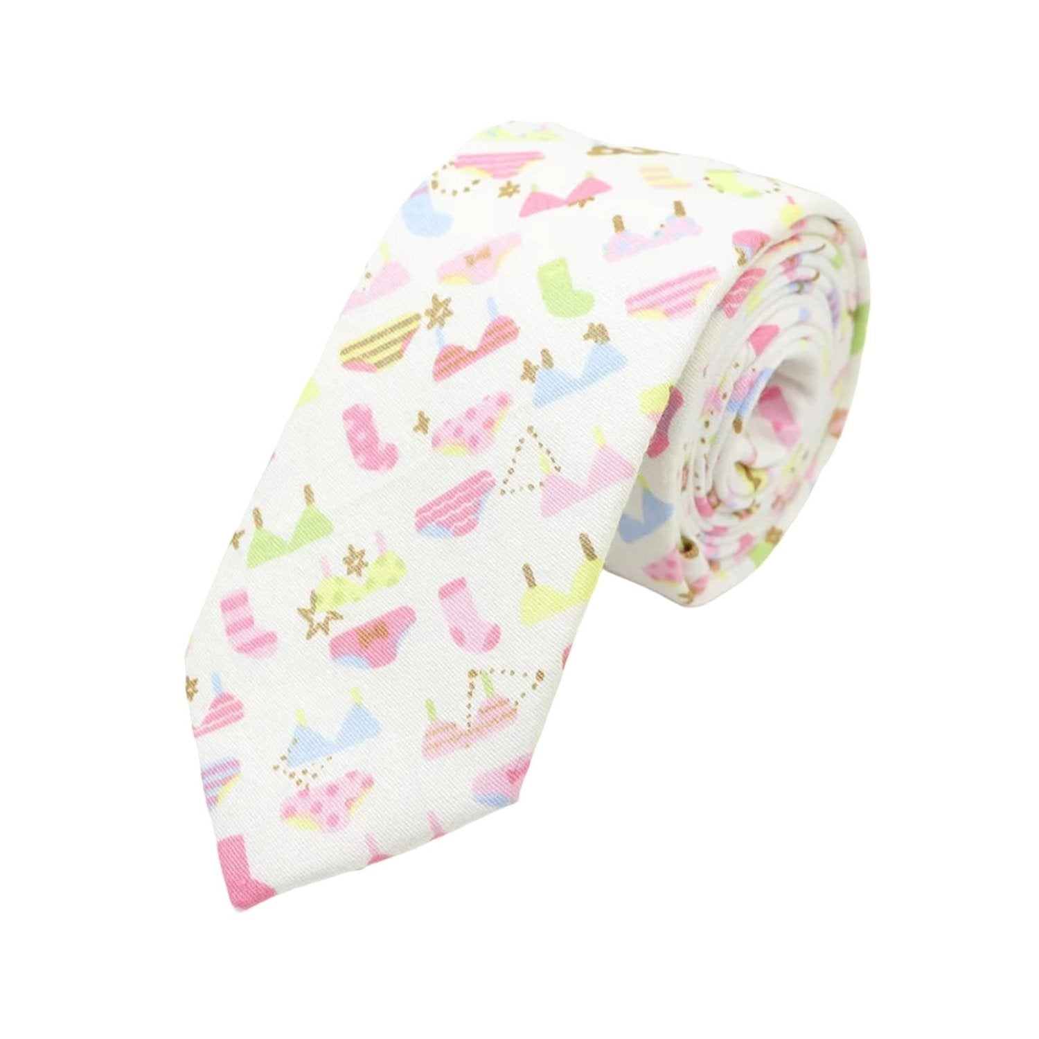 White with Colorful Party Motifs Necktie