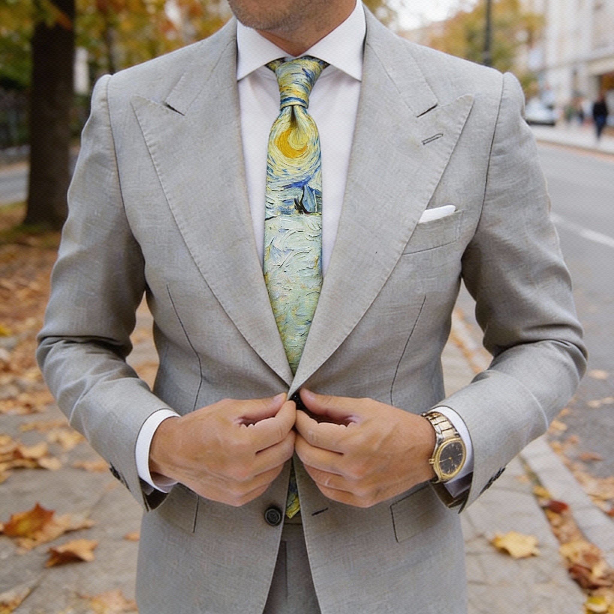 Light Gray With Yellow Wheat Necktie