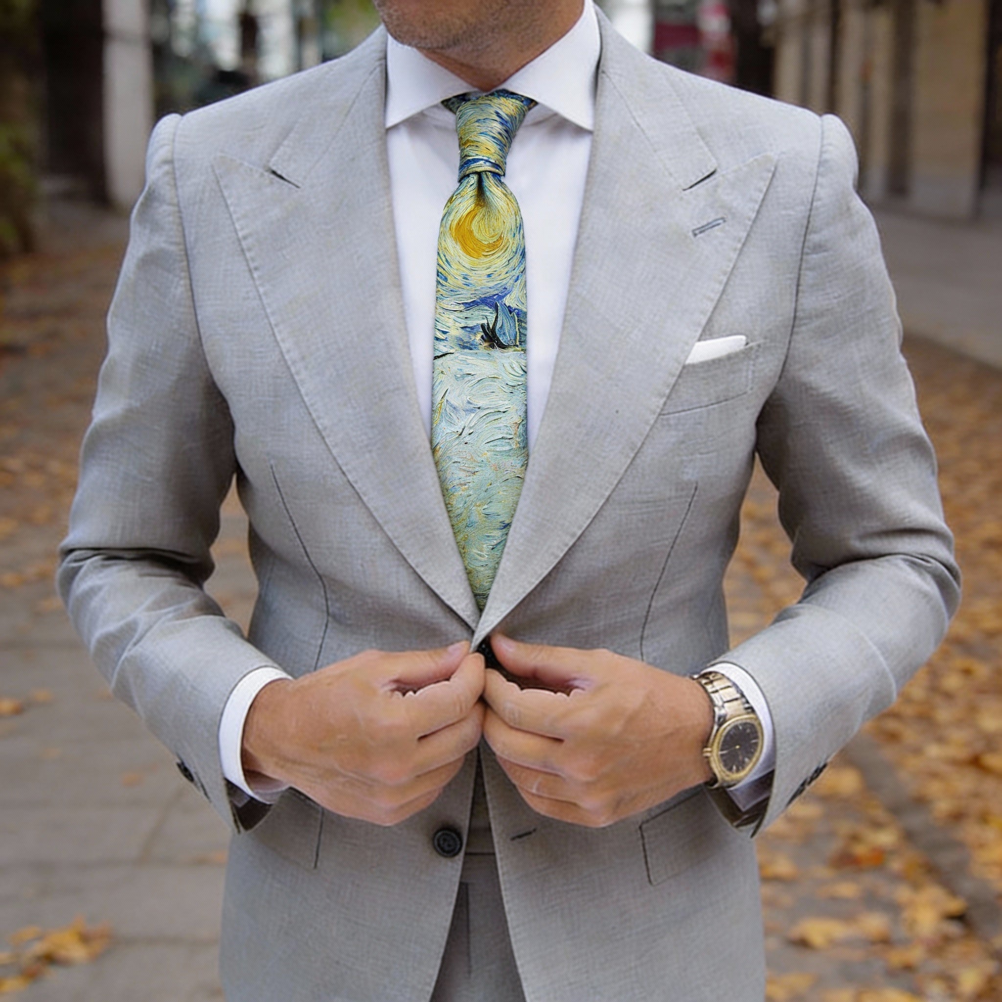 Light Gray With Yellow Wheat Necktie