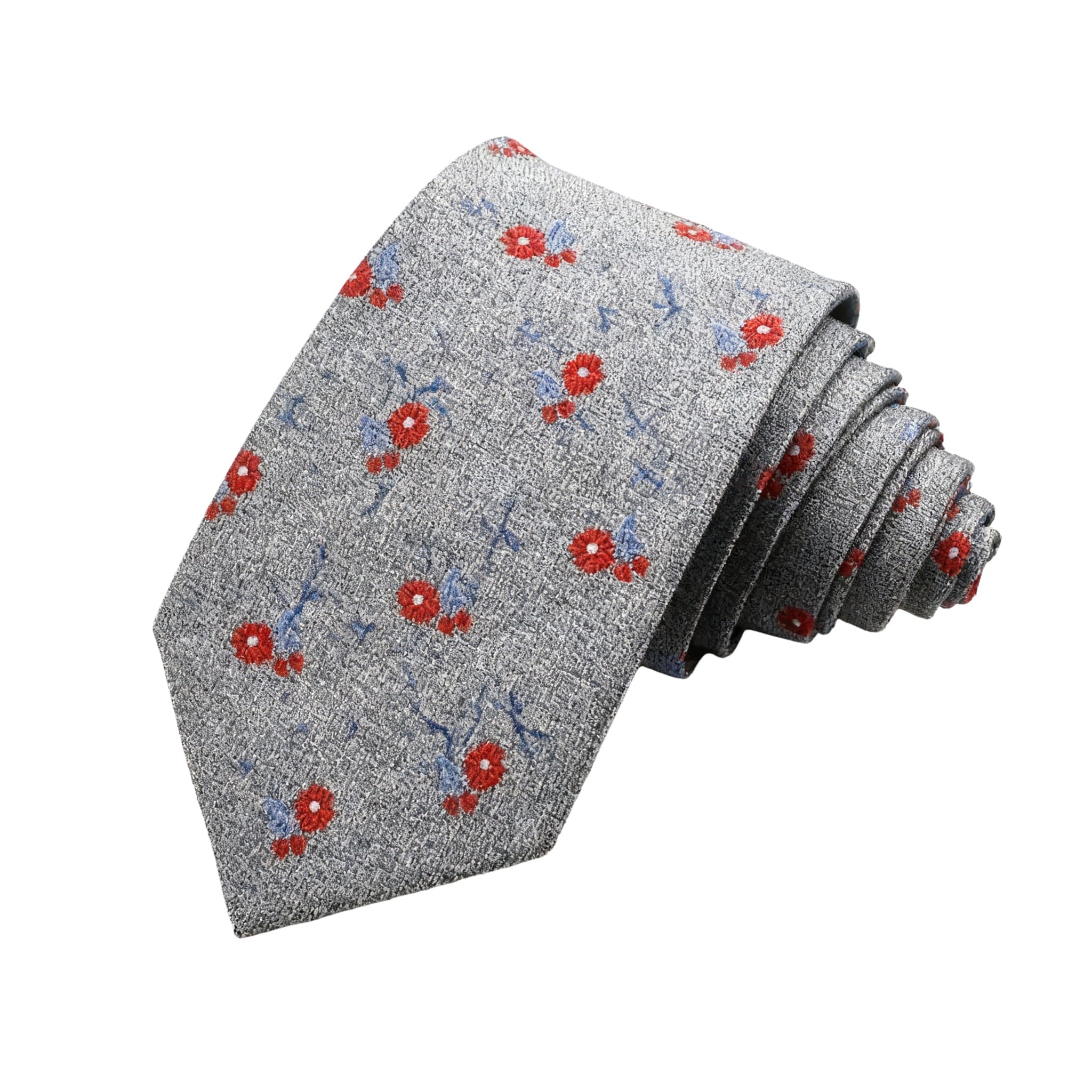 Gray Red Floral Necktie