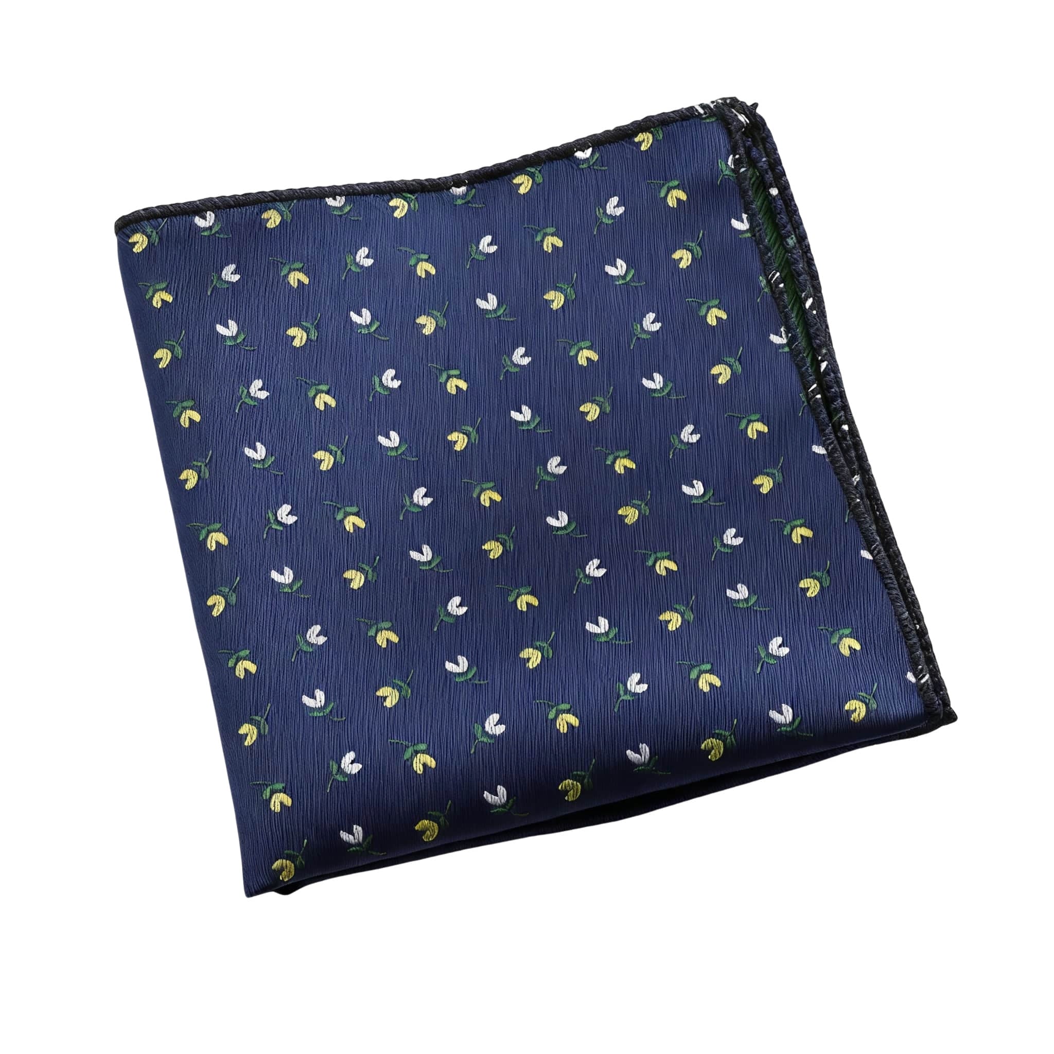 Navy Blue Yellow Floral Pocket Square