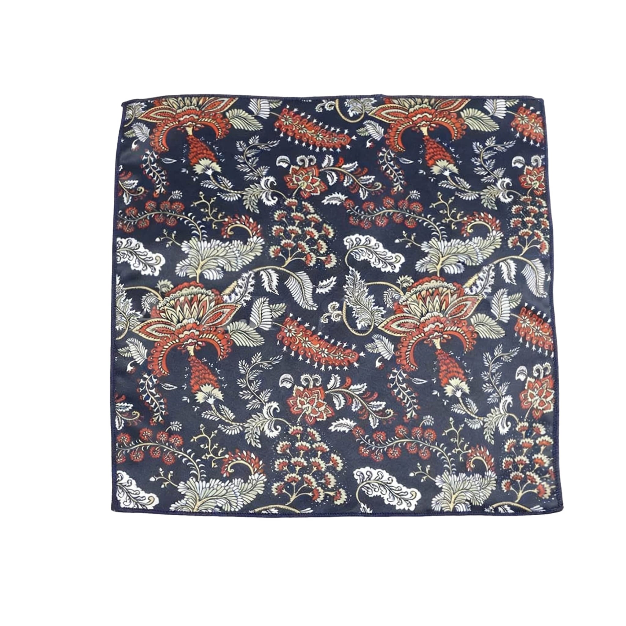 Navy Blue Red Floral Pocket Square