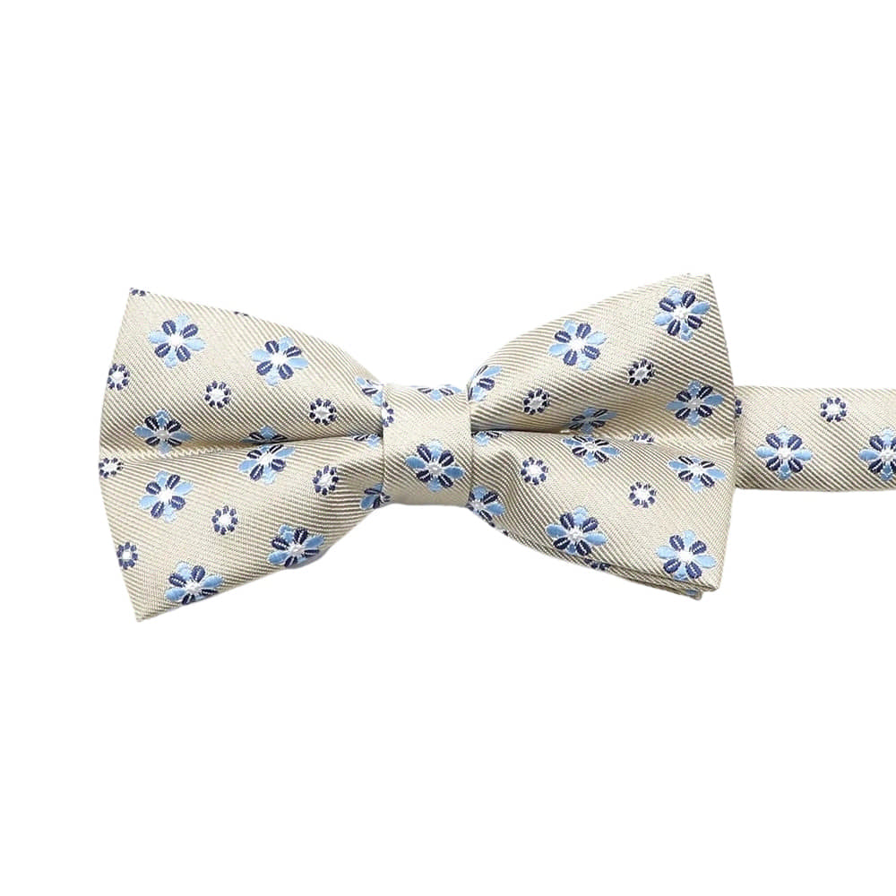 Beige Blue Floral Bowtie
