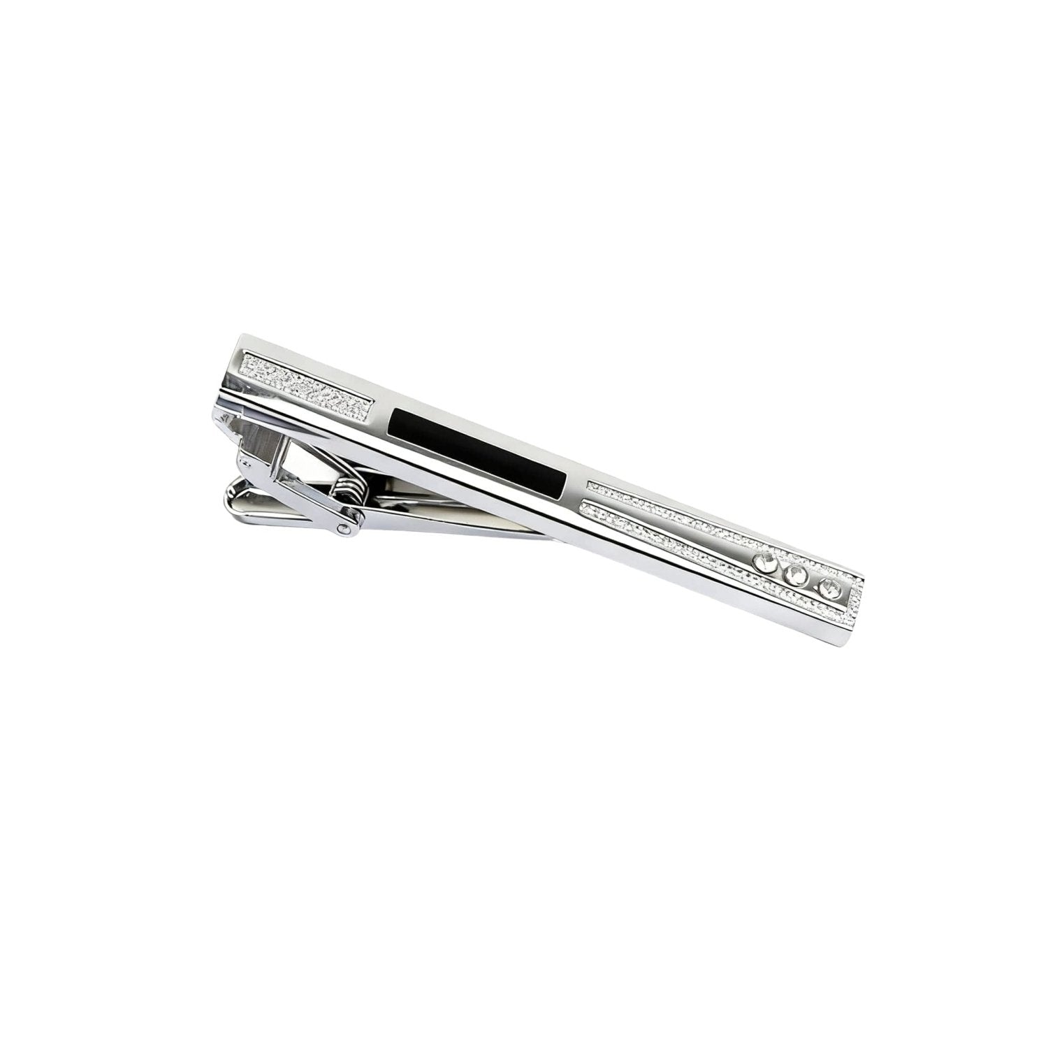 Silver with Black Rectangular Stripe Tie Bar