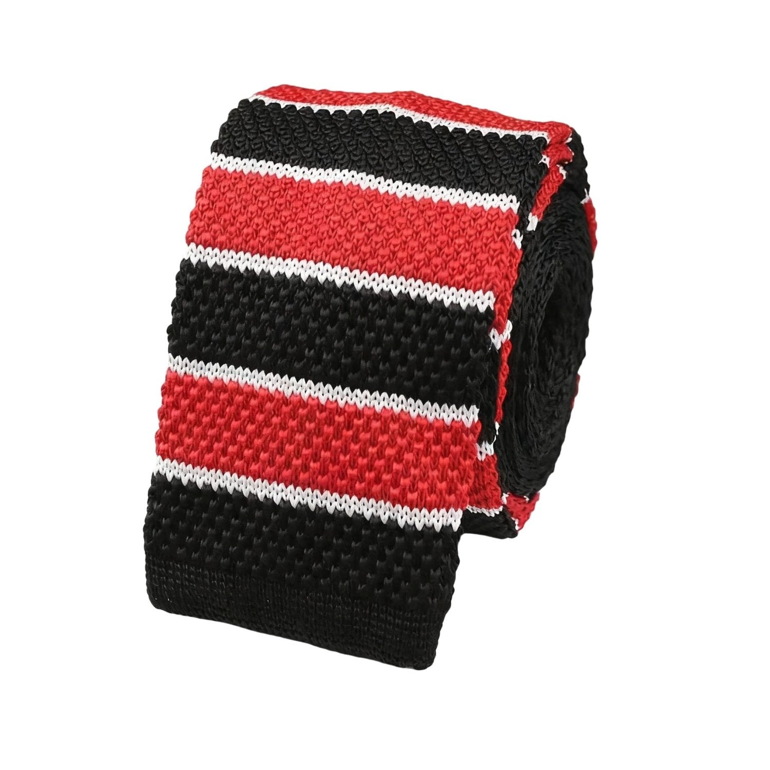 Red with Black White Horizontal Stripes Knitted Necktie