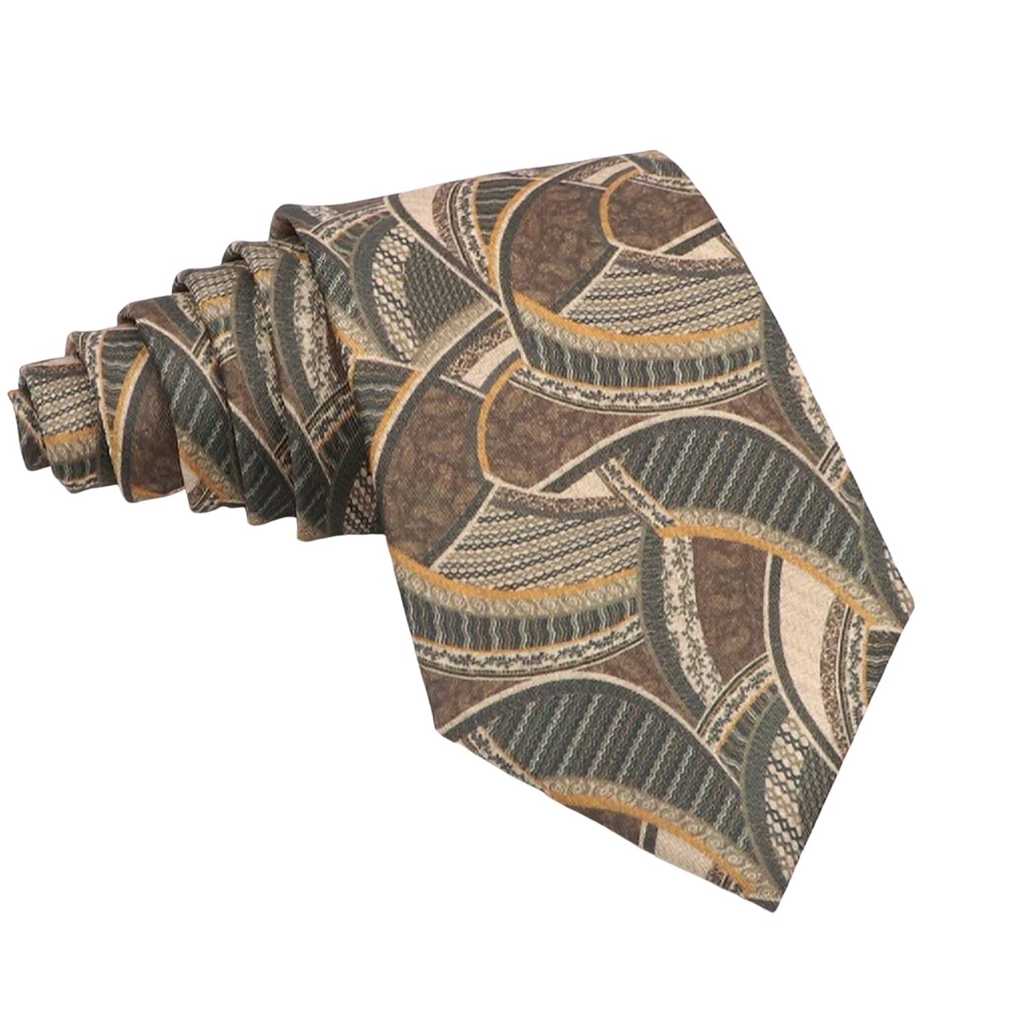 Brown With Beige, Green & Orange Geometric Necktie