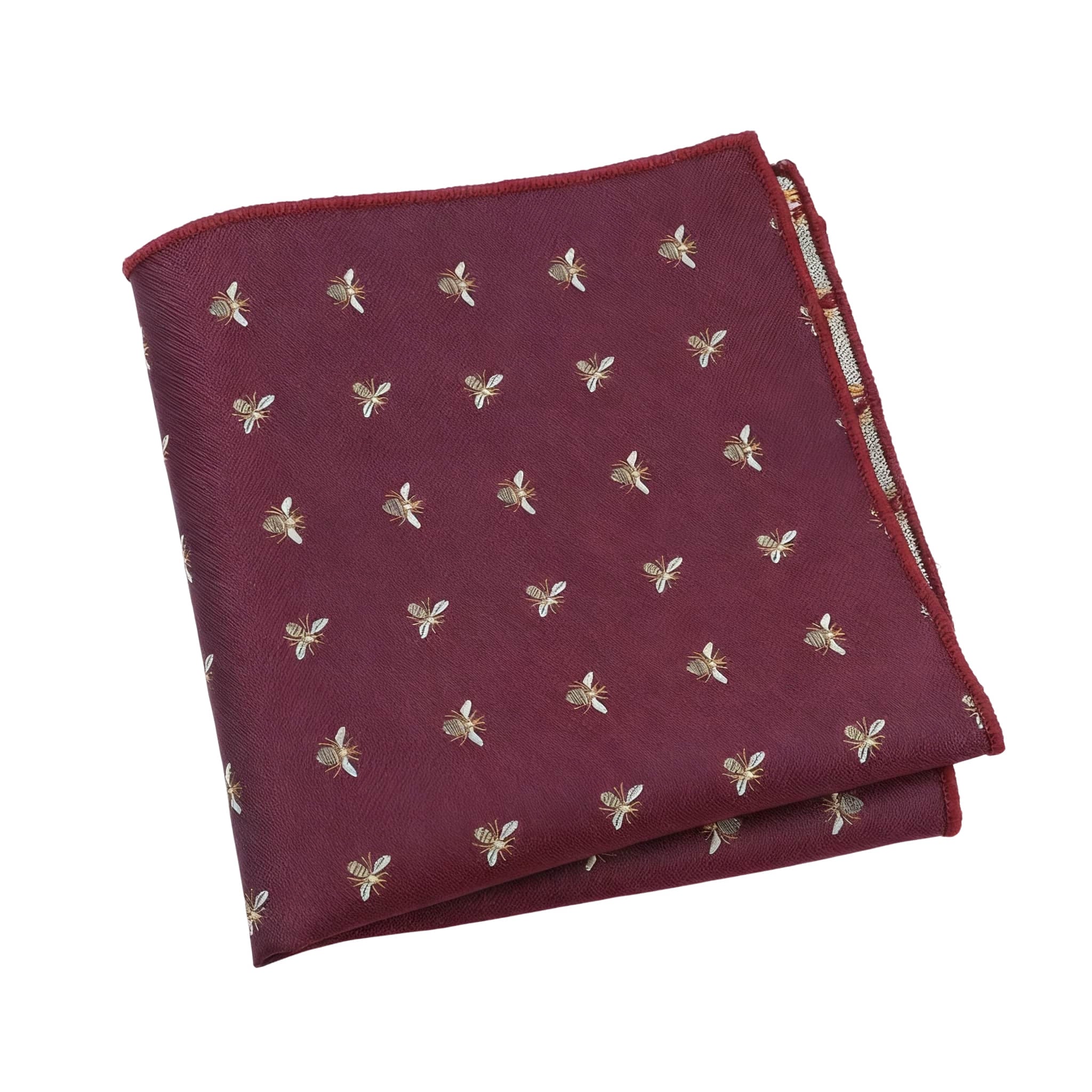 Maroon Gold Bee Pocket Square