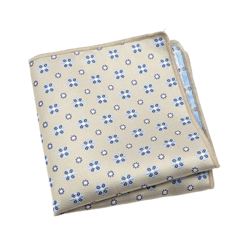 Tan Blue Floral Pocket Square