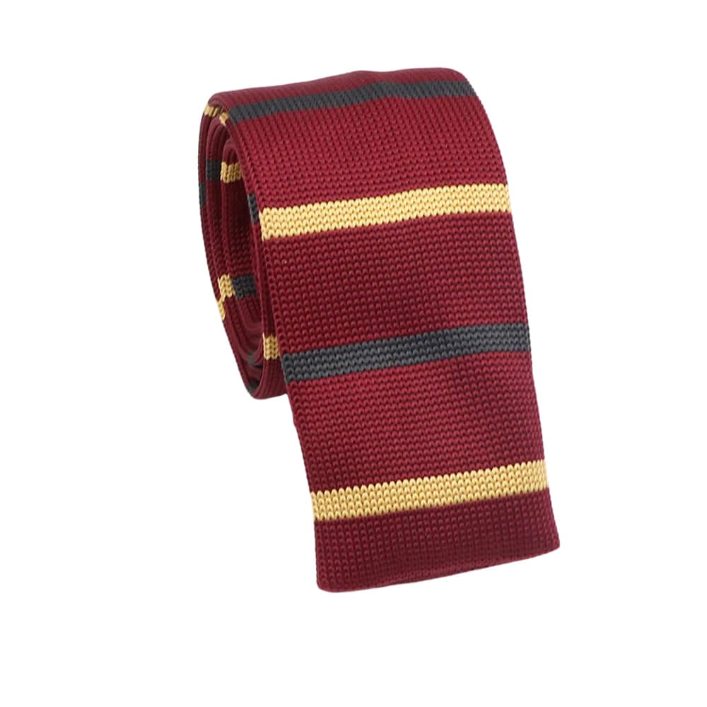 Burgundy Yellow Striped Necktie