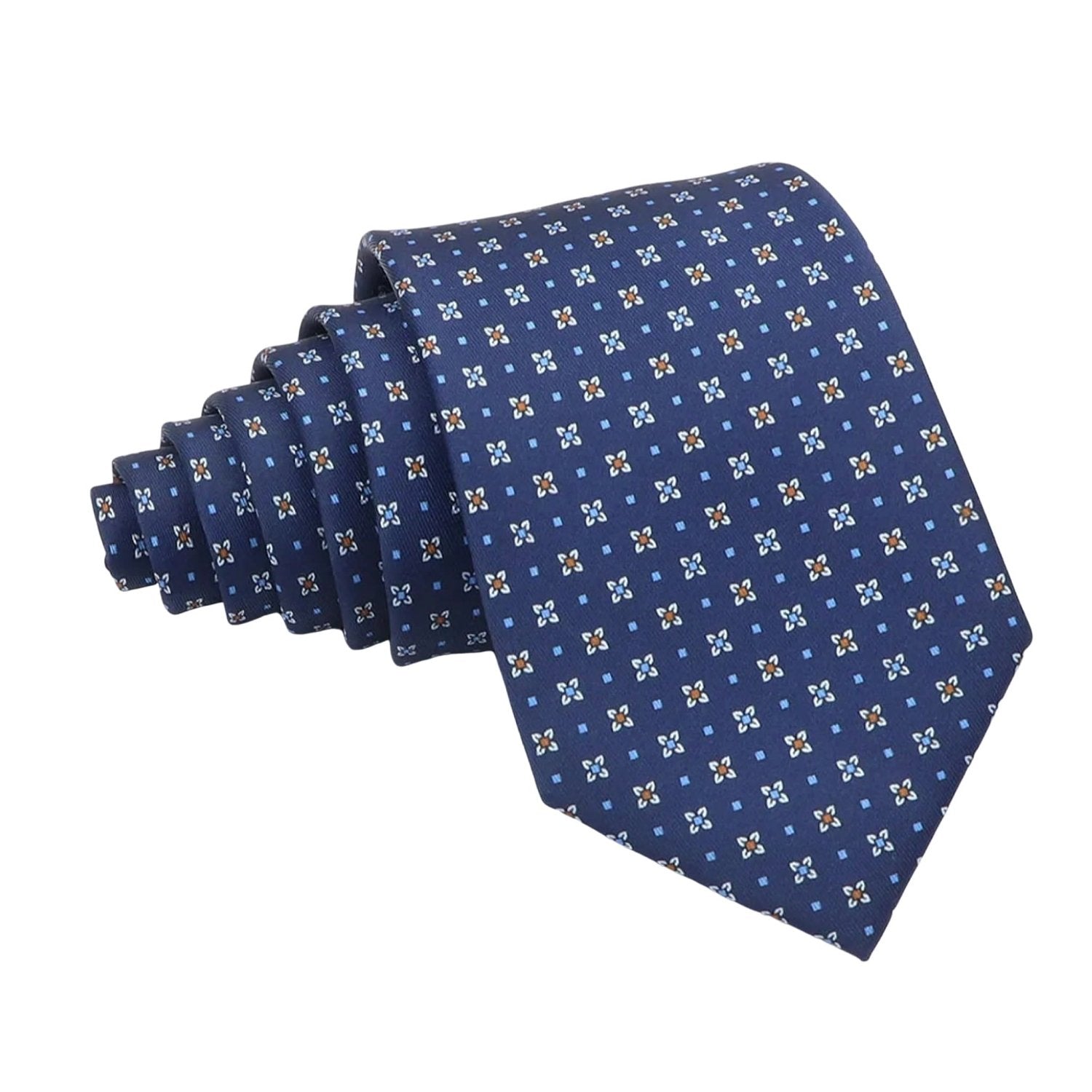 Navy Blue With Blue & Brown Floral Necktie