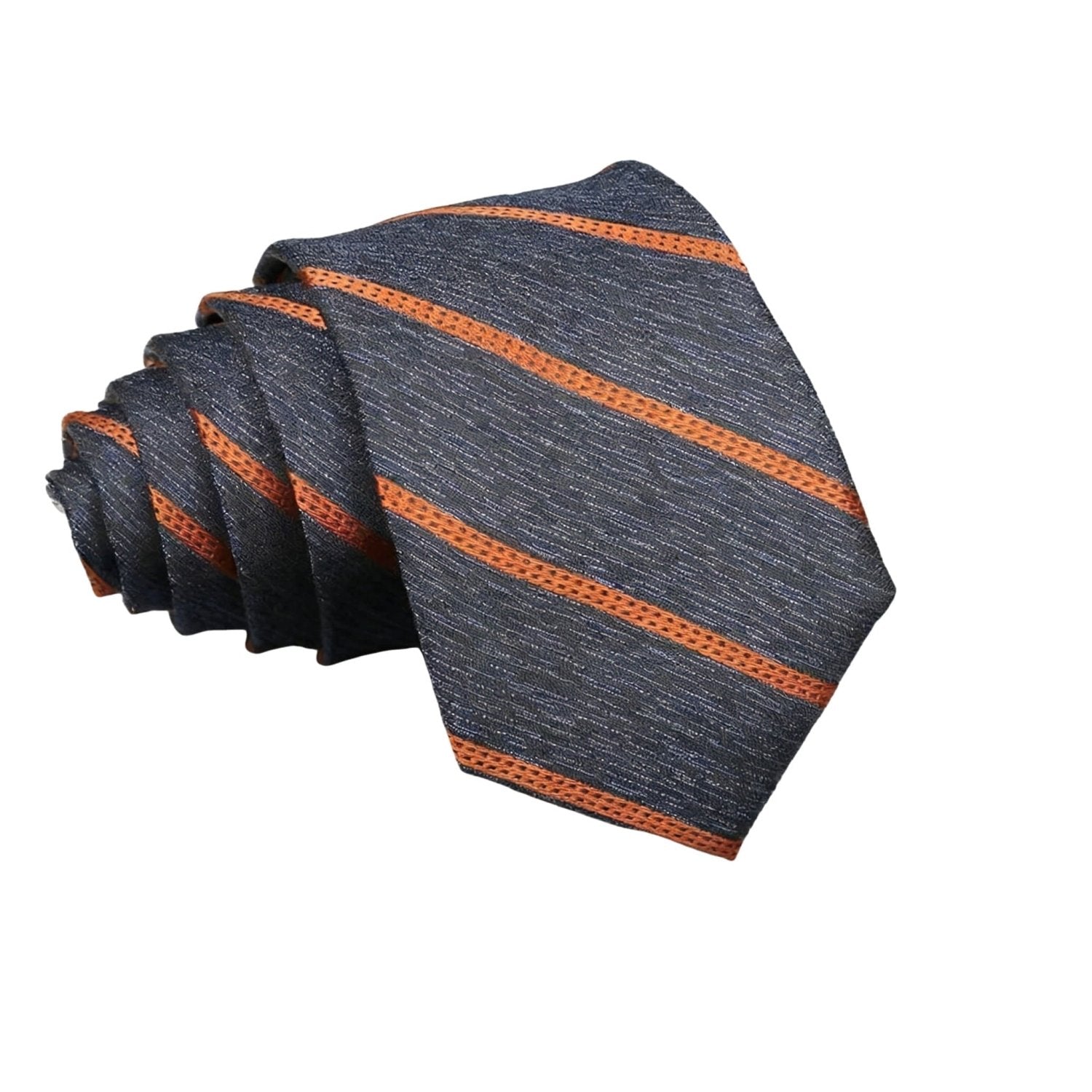 Dark Blue With Orange Diagonal Stripes Necktie