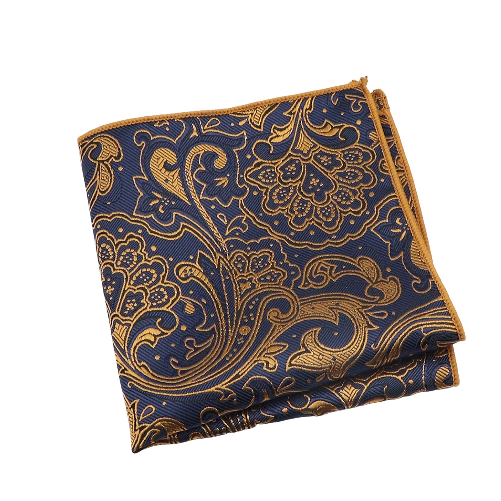 Navy Blue Gold Floral Pocket Square