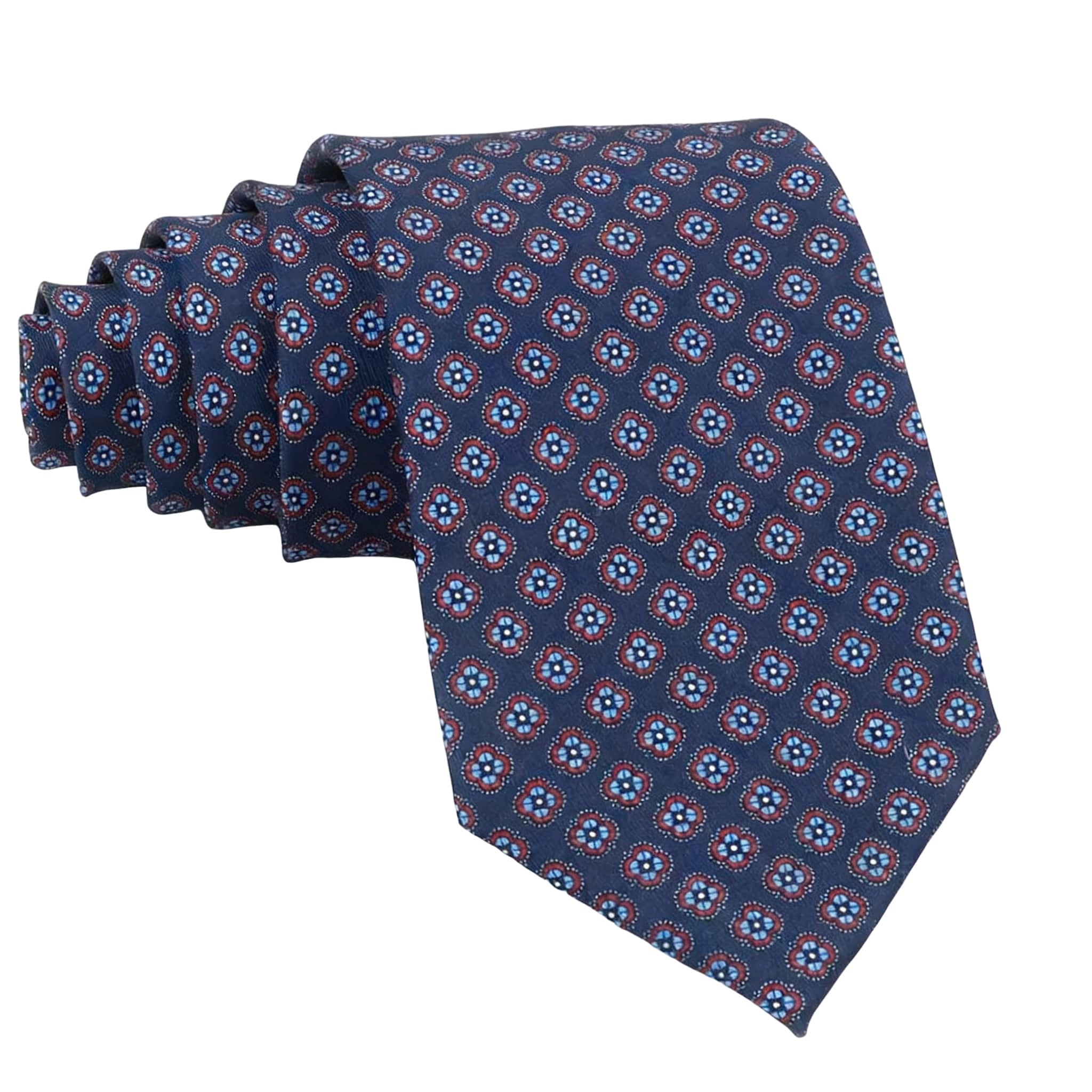 Navy Blue Red Dotted Floral Necktie