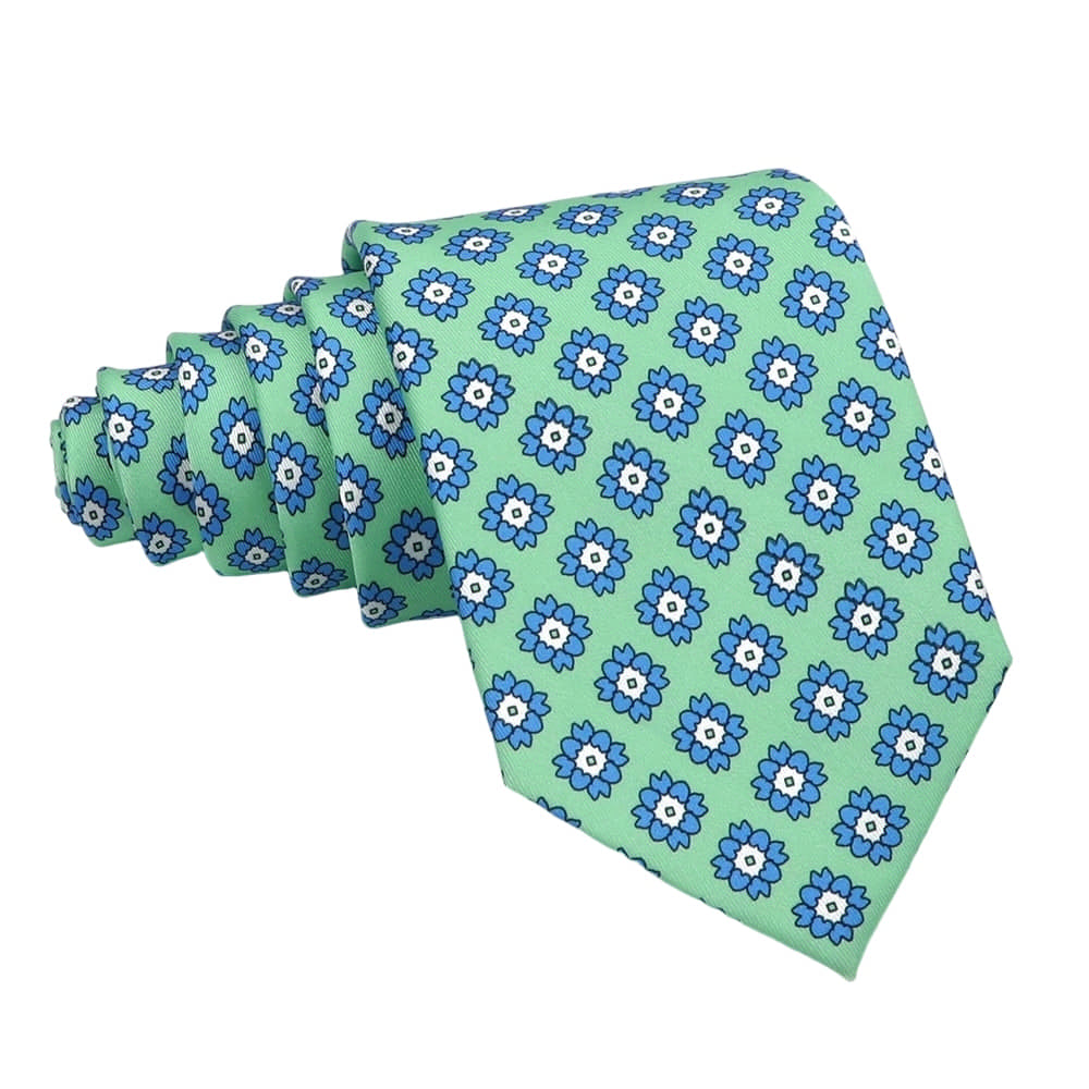 Green Blue Floral Necktie