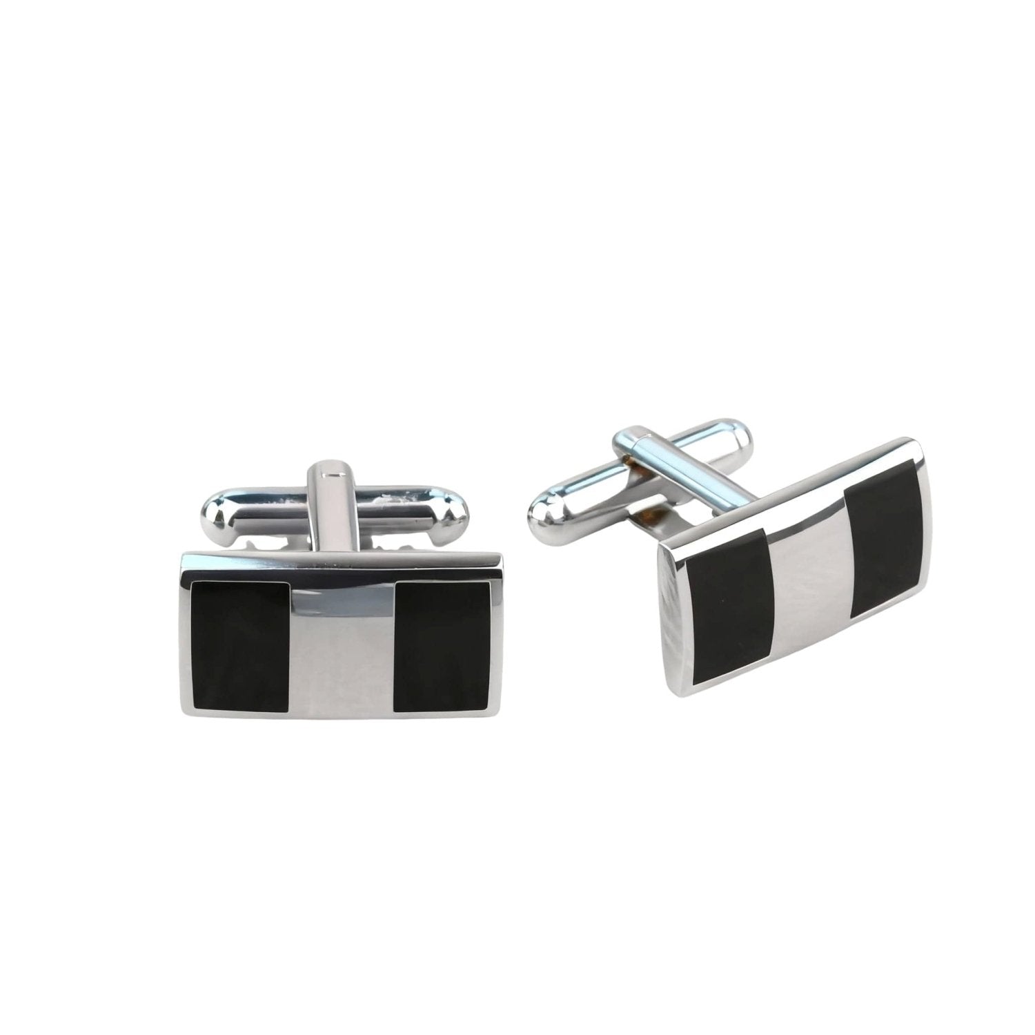 Silver With Black Rectangular Cufflink