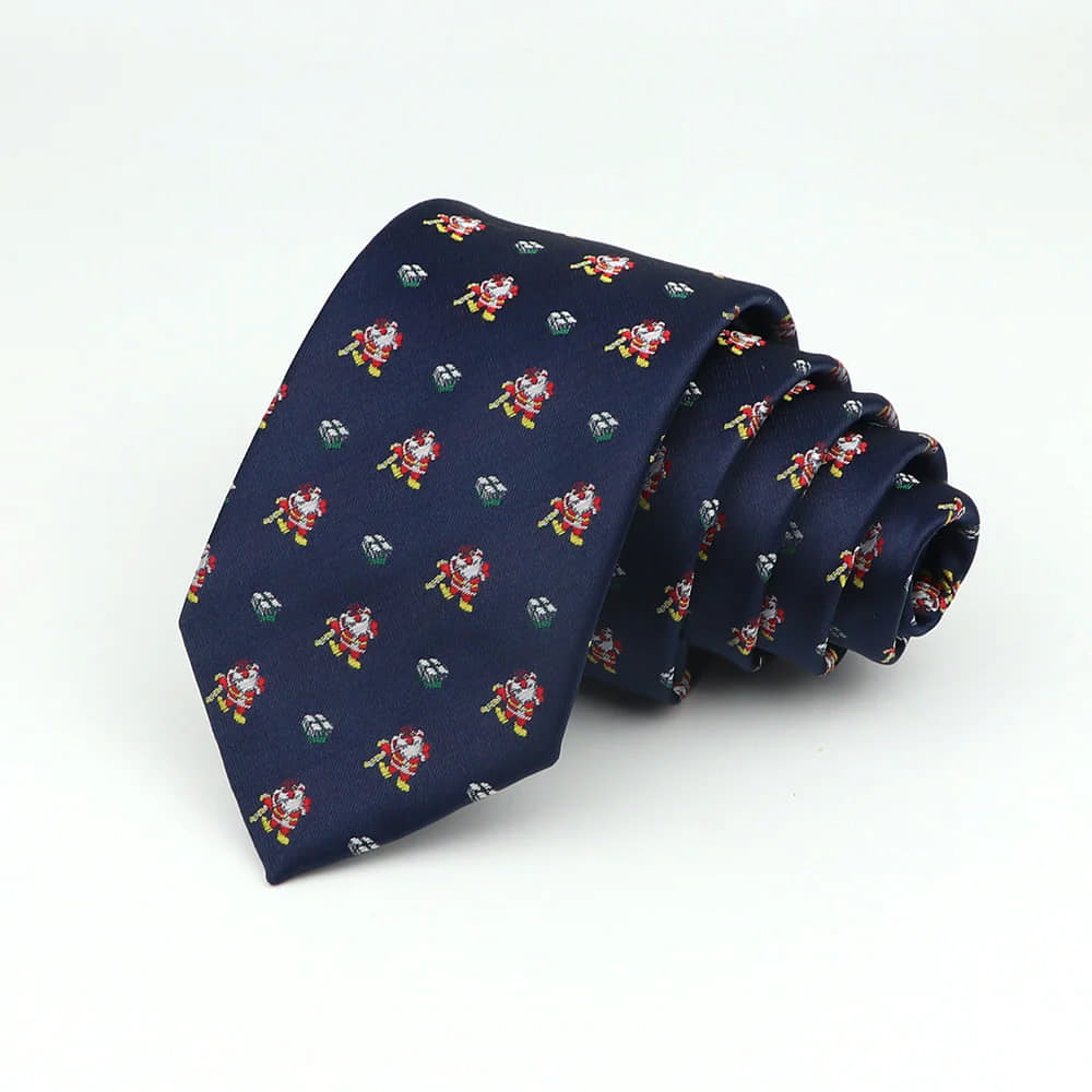 Navy Blue With Red And Yellow Santa Claus Necktie