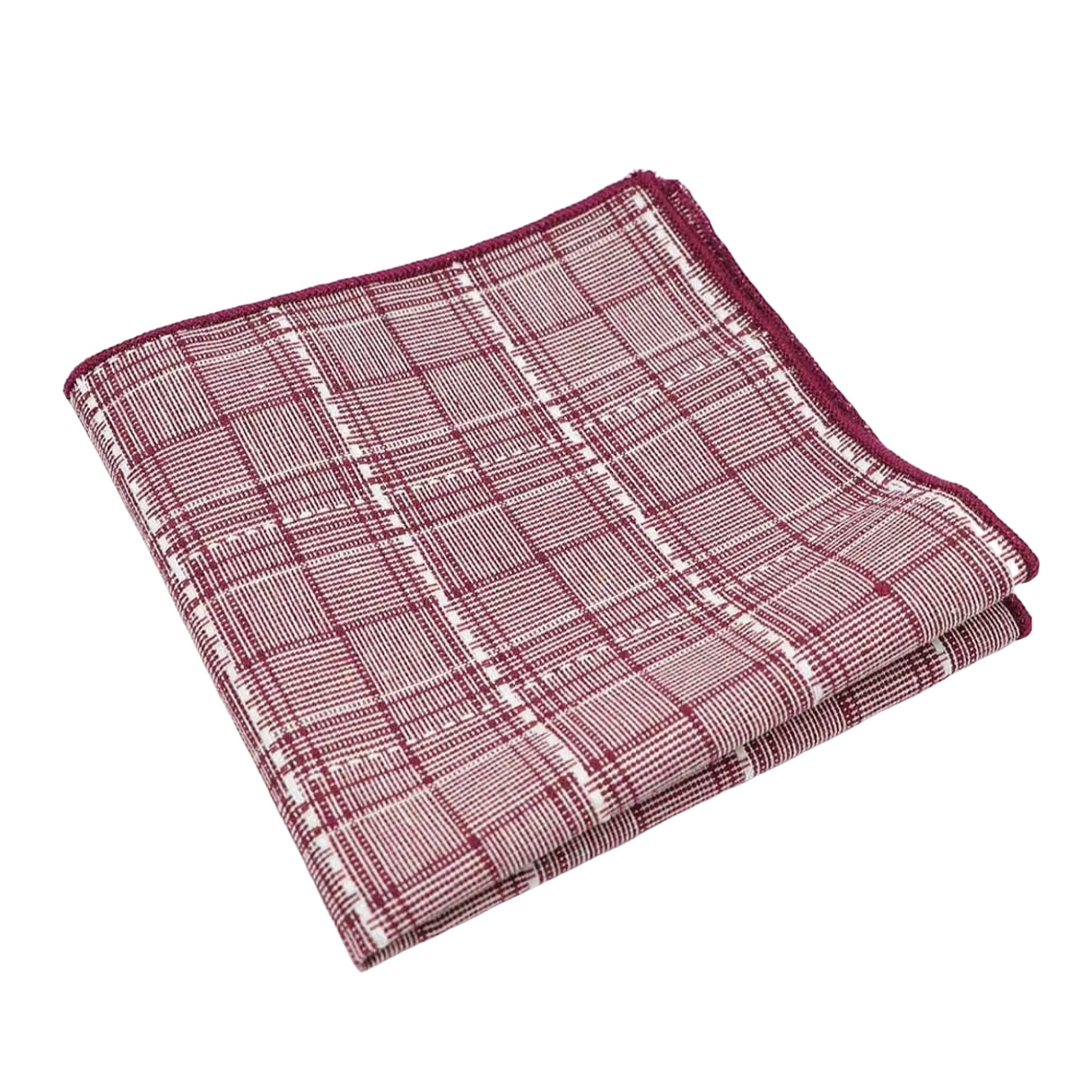 Burgundy Checked Pocket Square