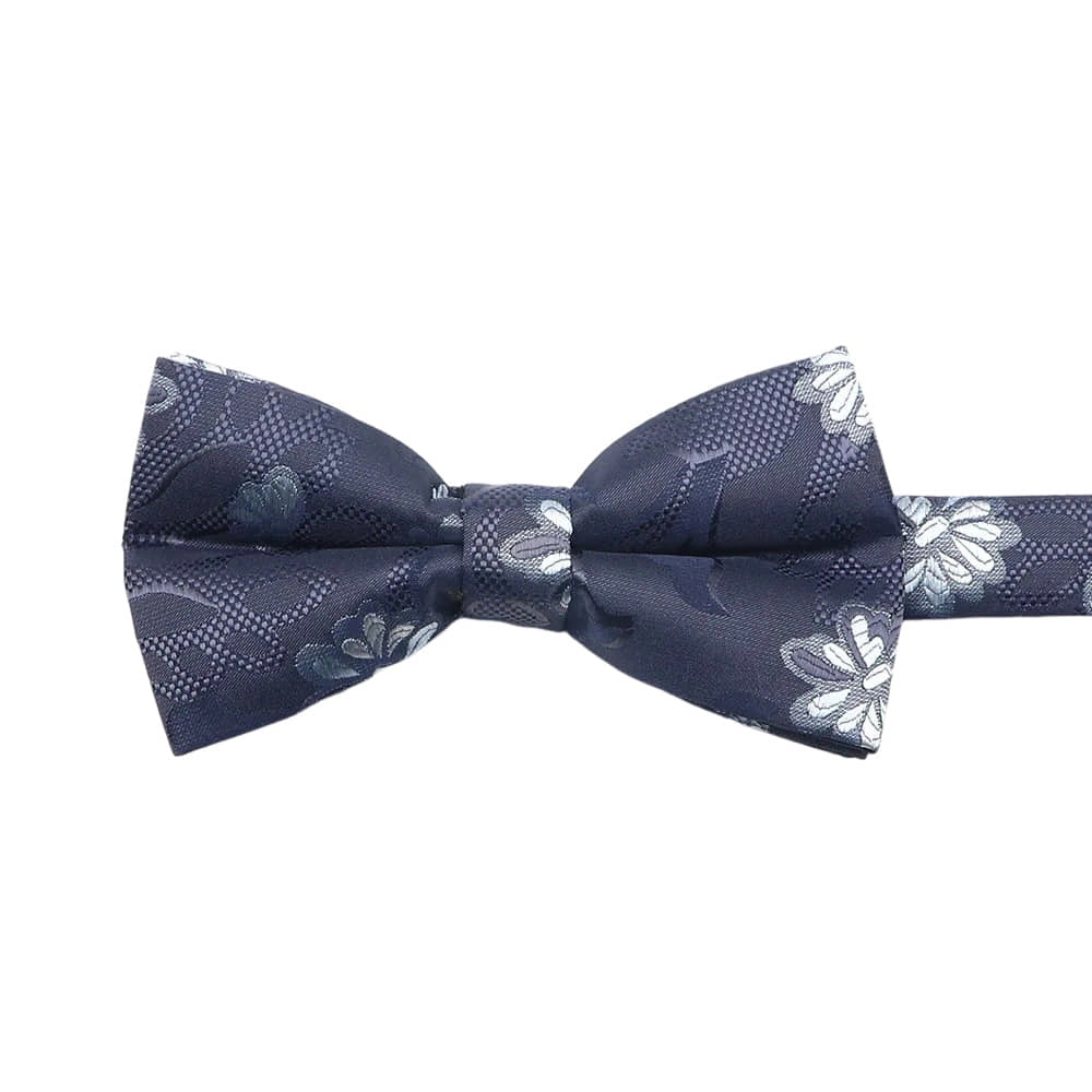 Navy Blue White Floral Bowtie