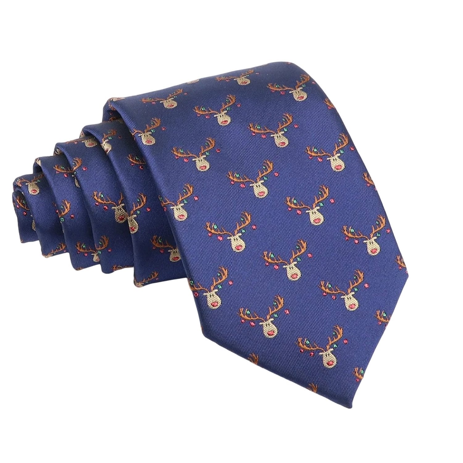 Navy Blue with Red and Green Reindeer Necktie