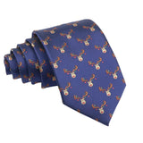 Navy Blue Brown Reindeer Necktie