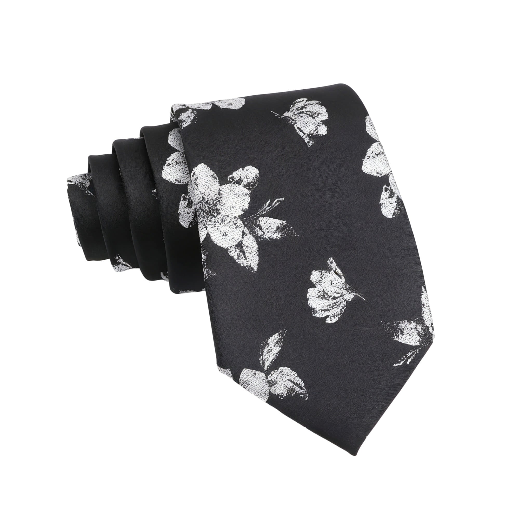 Black Silver Floral Necktie