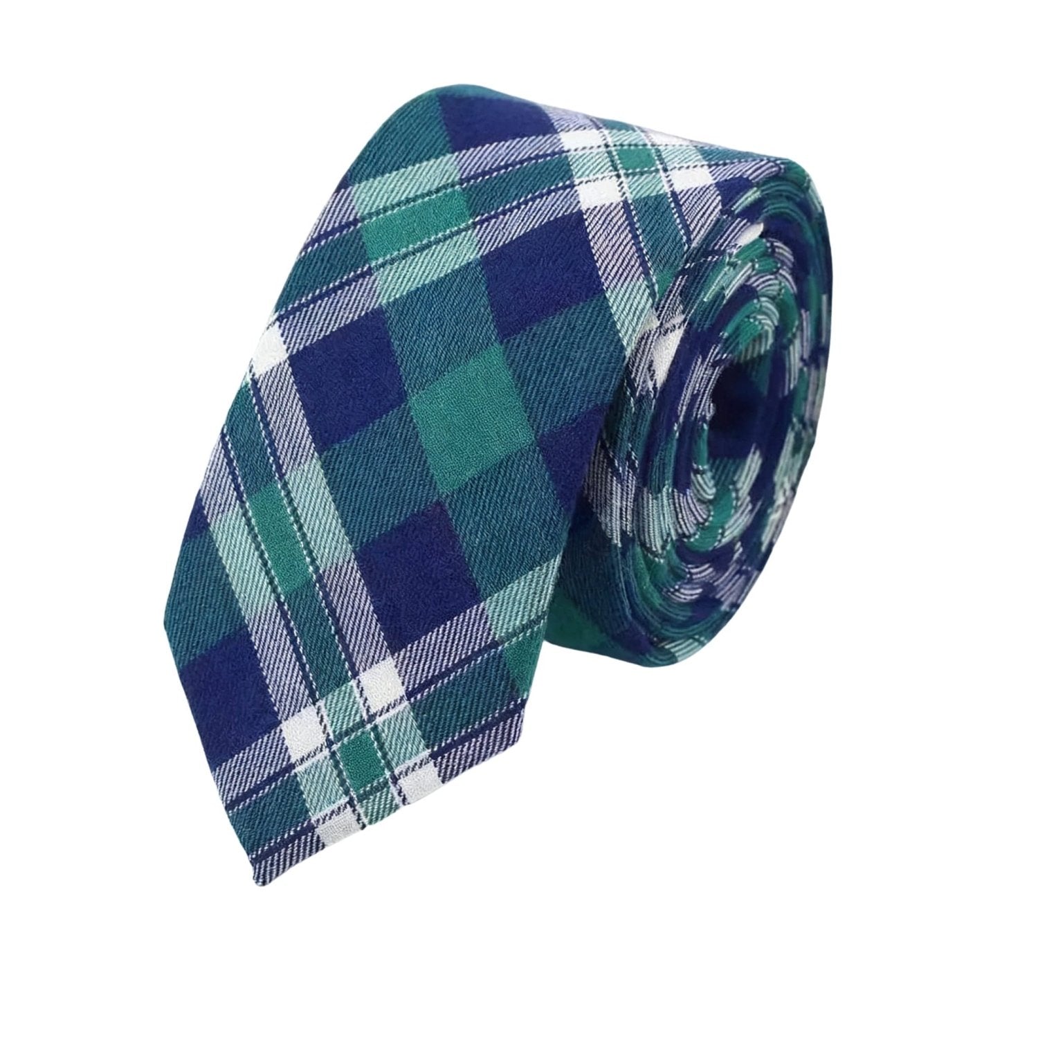 Blue With Green White Plaid Necktie