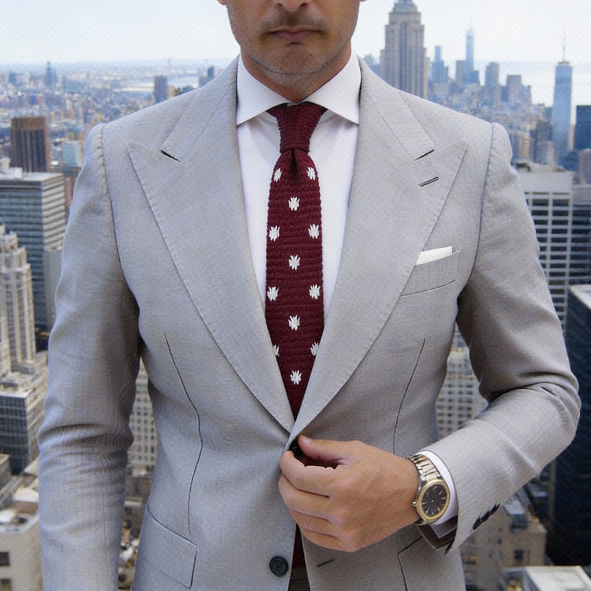 Red With White Floral Necktie