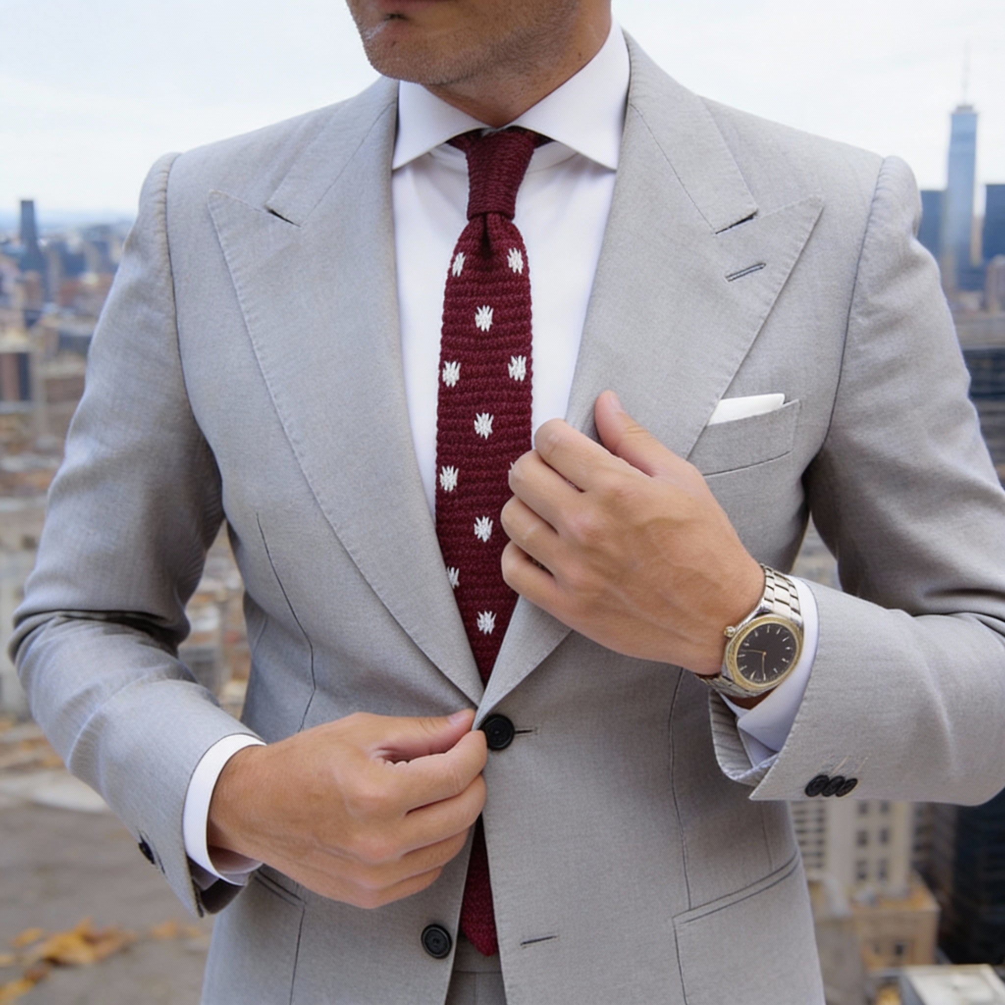 Red With White Floral Necktie