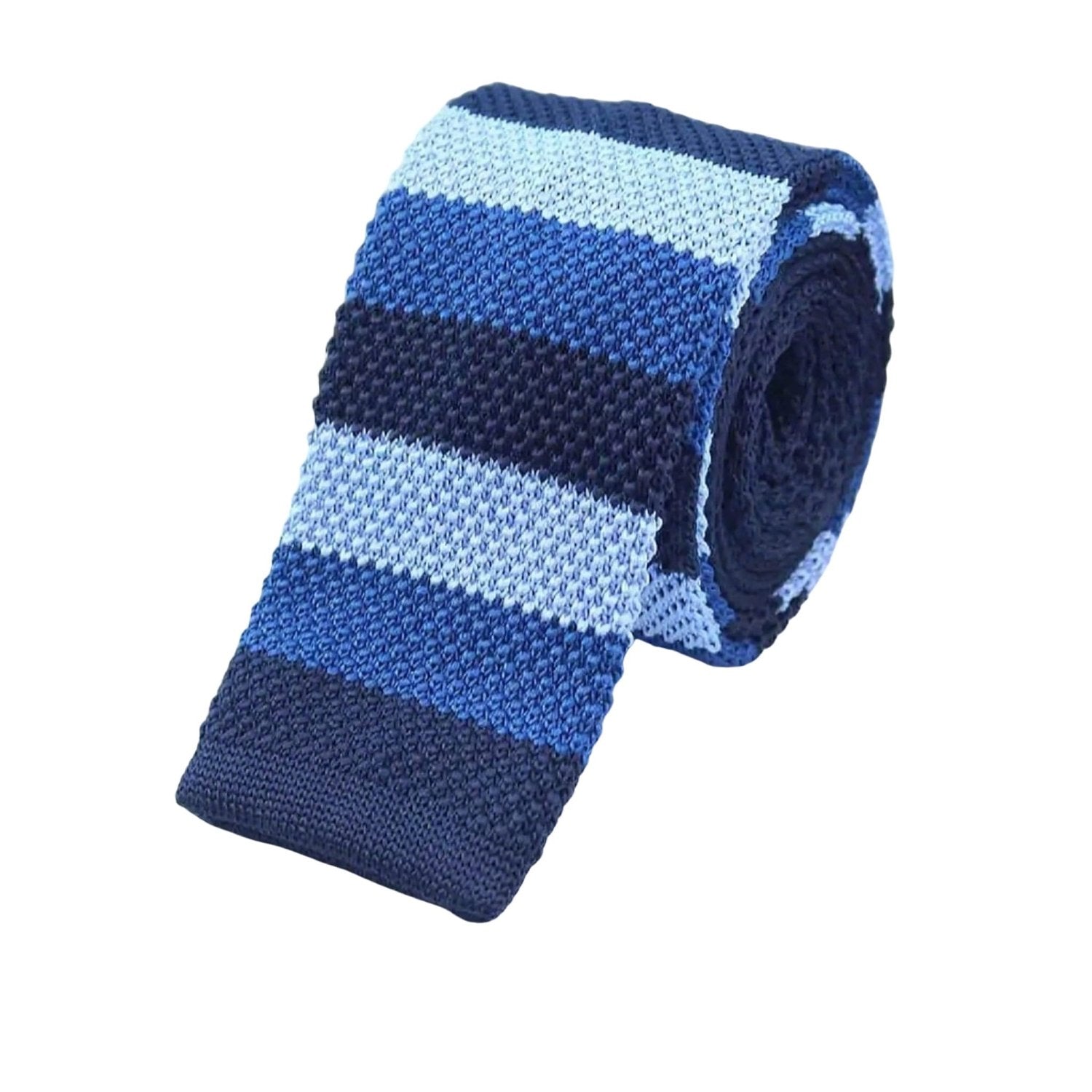 Dark Blue With Light Blue Striped Knitted Necktie