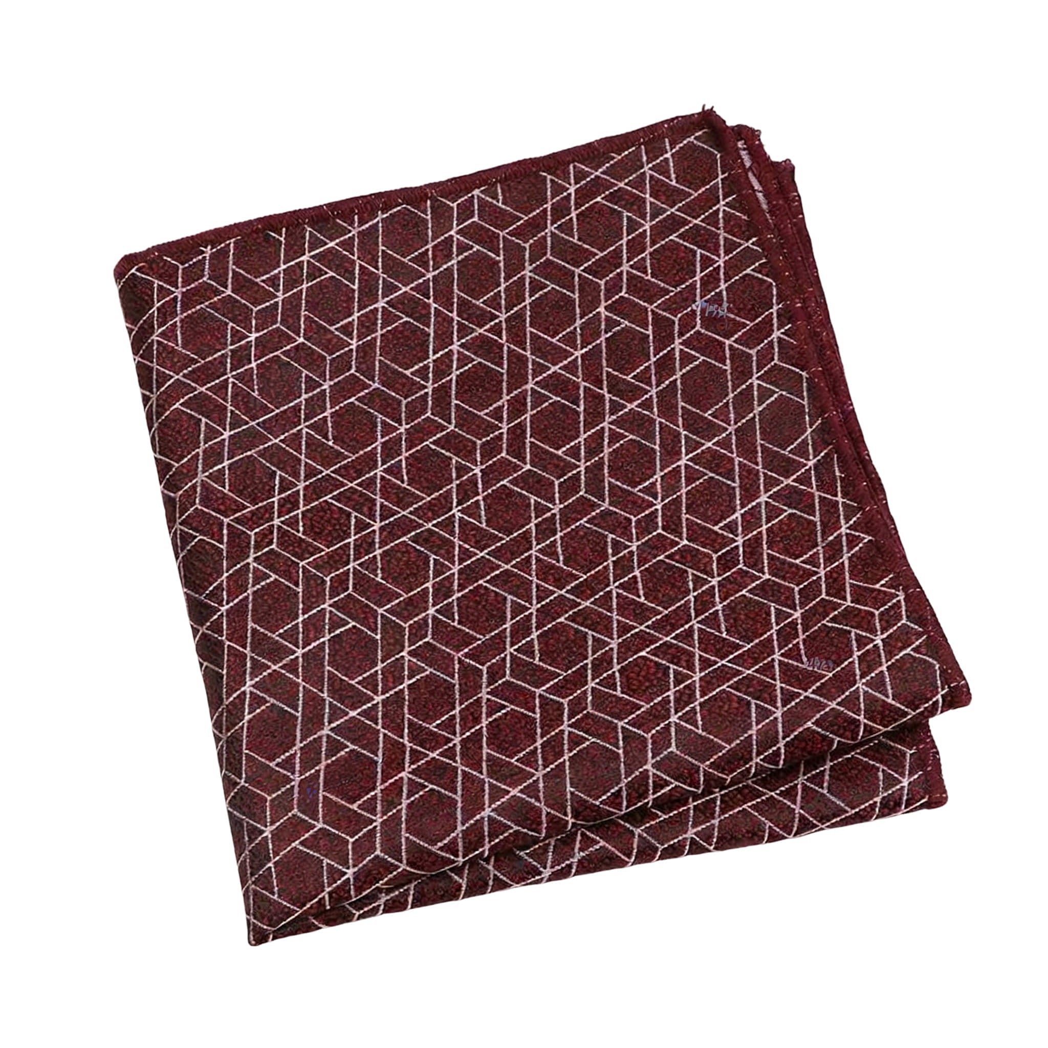 Burgundy White Geometric Pocket Square