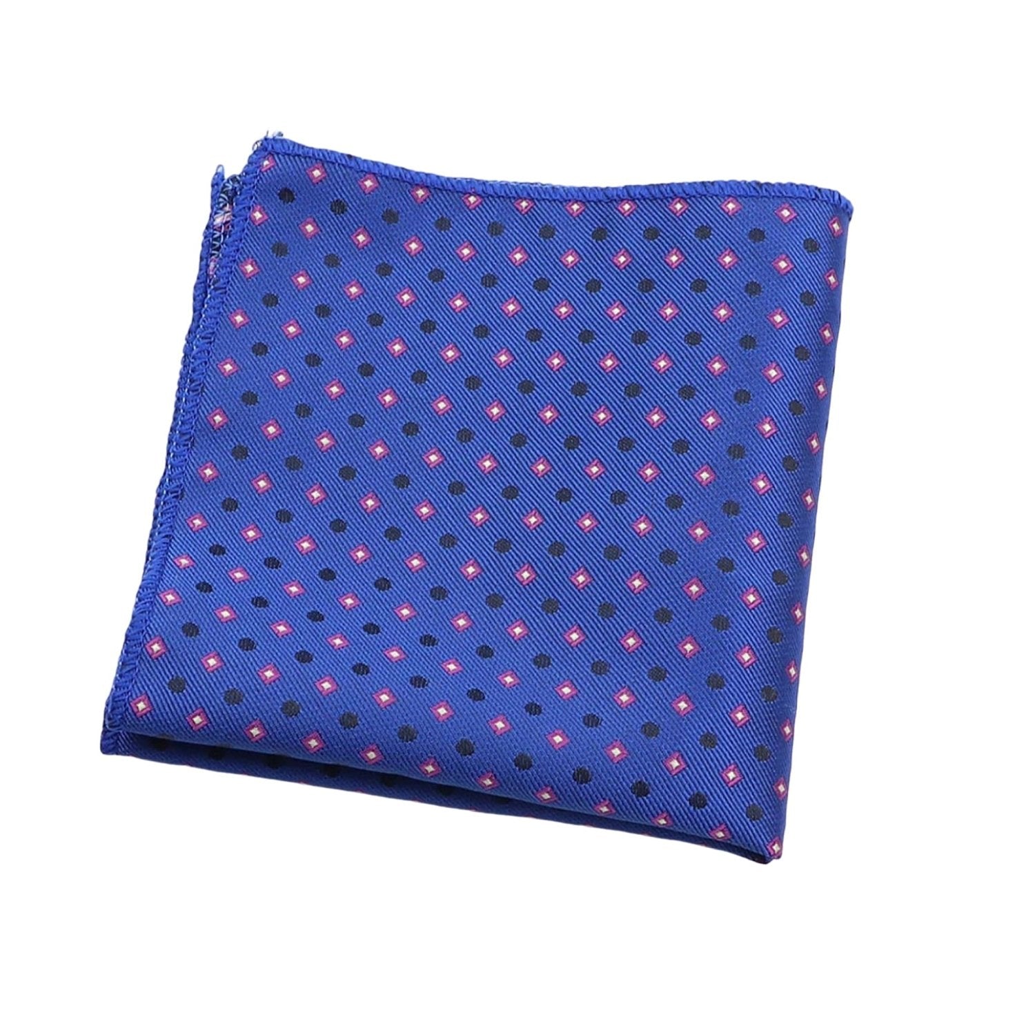 Blue With Black Pink Dots Diamonds Pocket Square